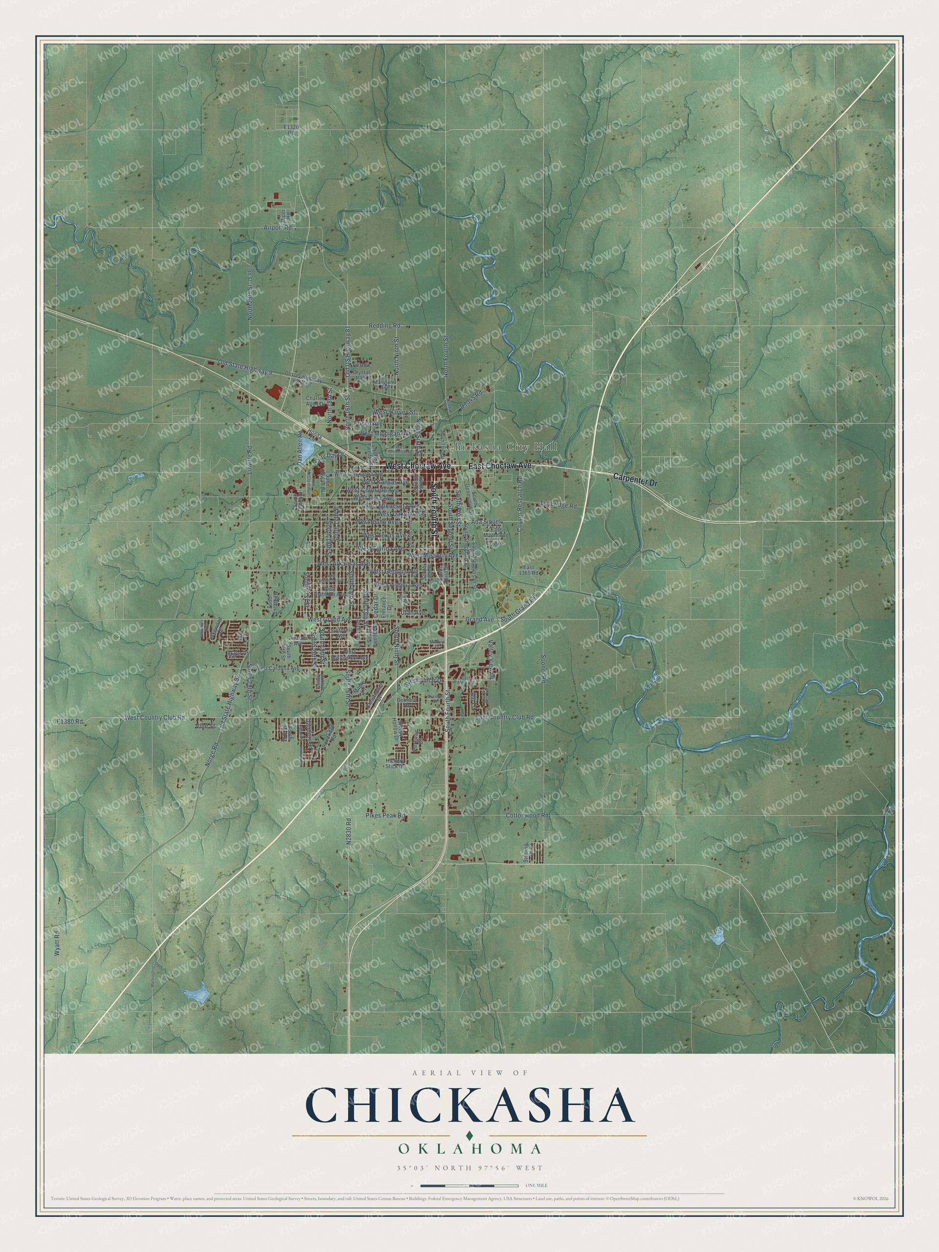 Watermarked full-map preview of Chickasha, Oklahoma