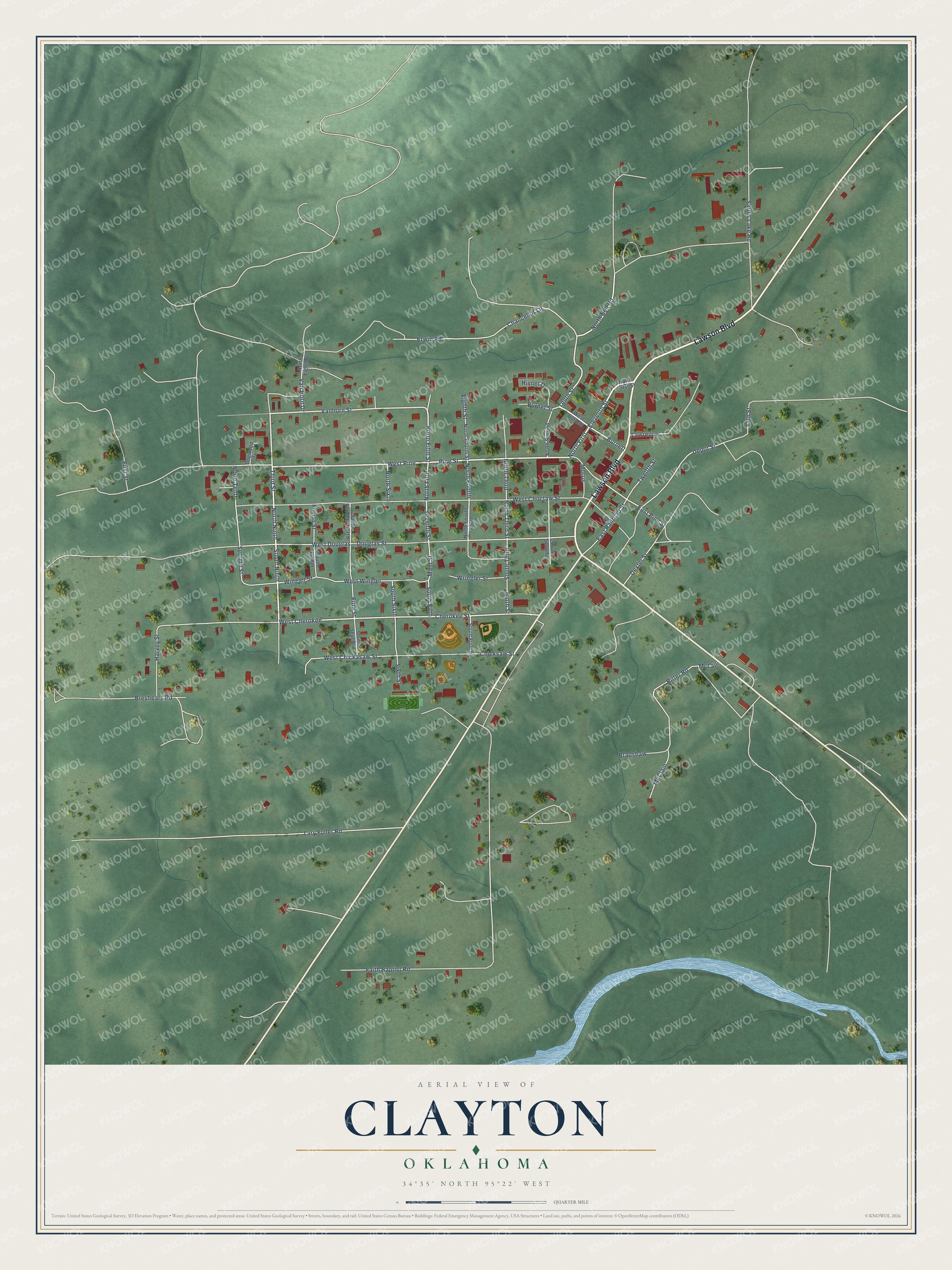 Watermarked full-map preview of Clayton, Oklahoma