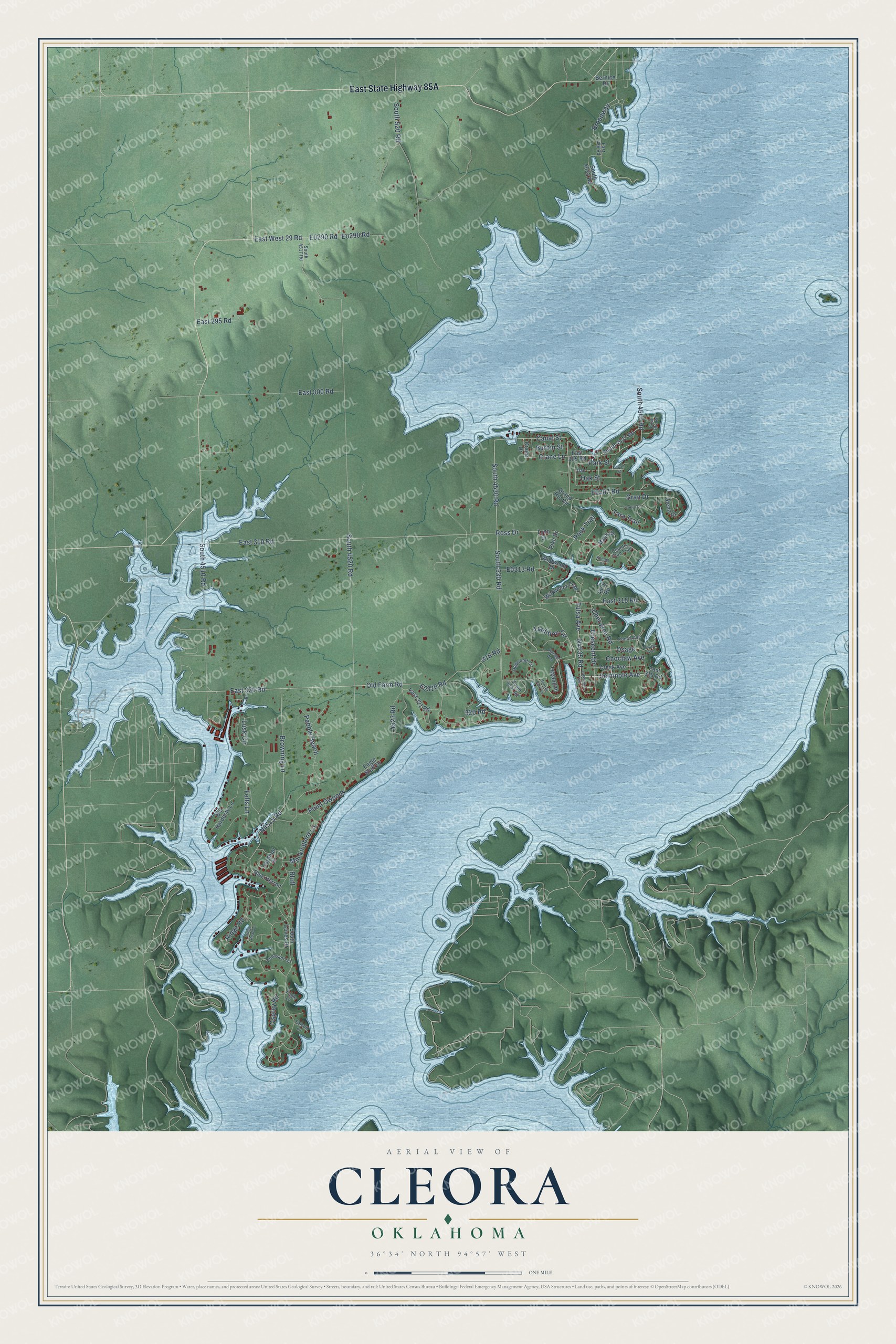 Watermarked full-map preview of Cleora, Oklahoma