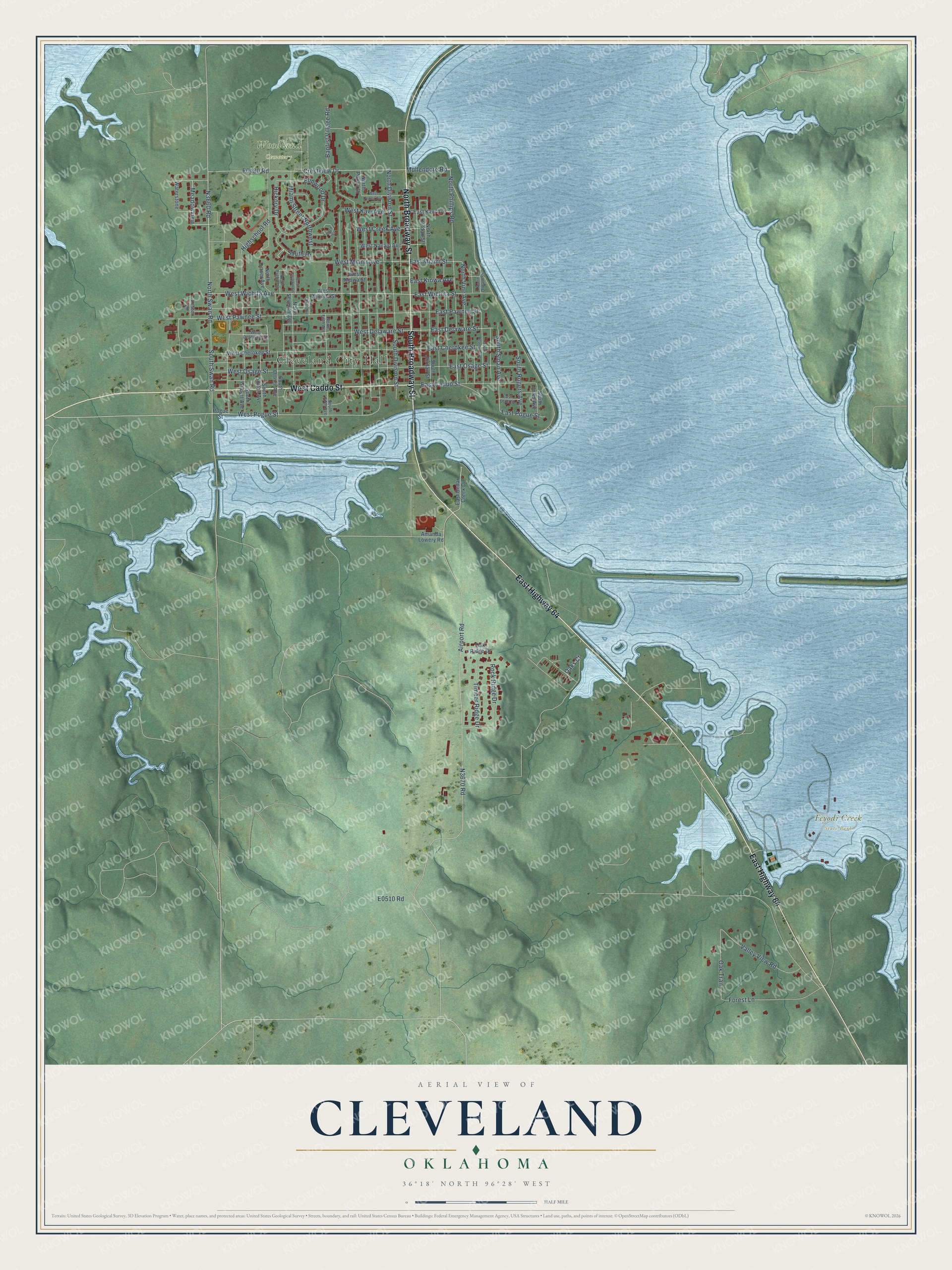 Watermarked full-map preview of Cleveland, Oklahoma
