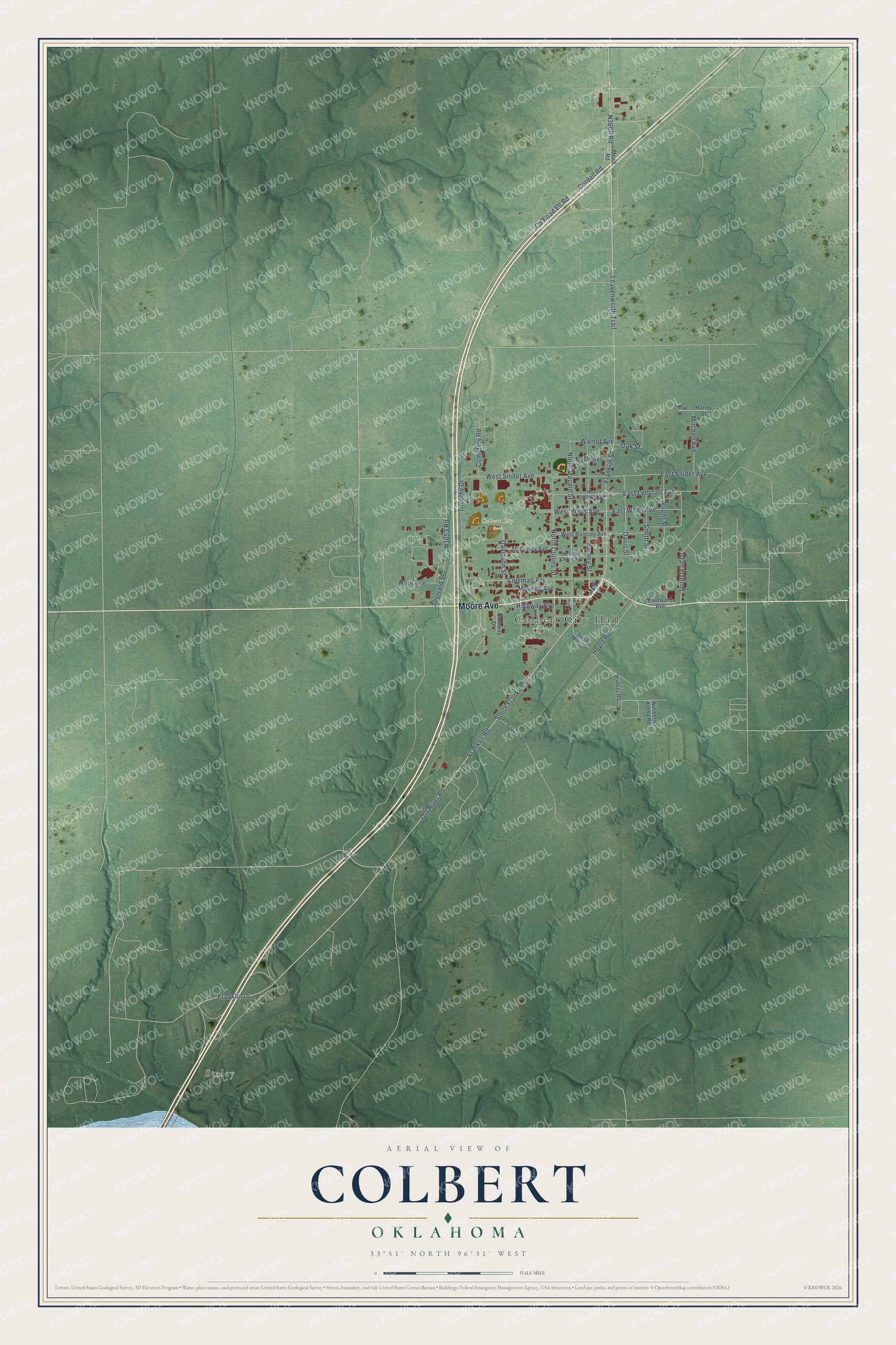 Watermarked full-map preview of Colbert, Oklahoma