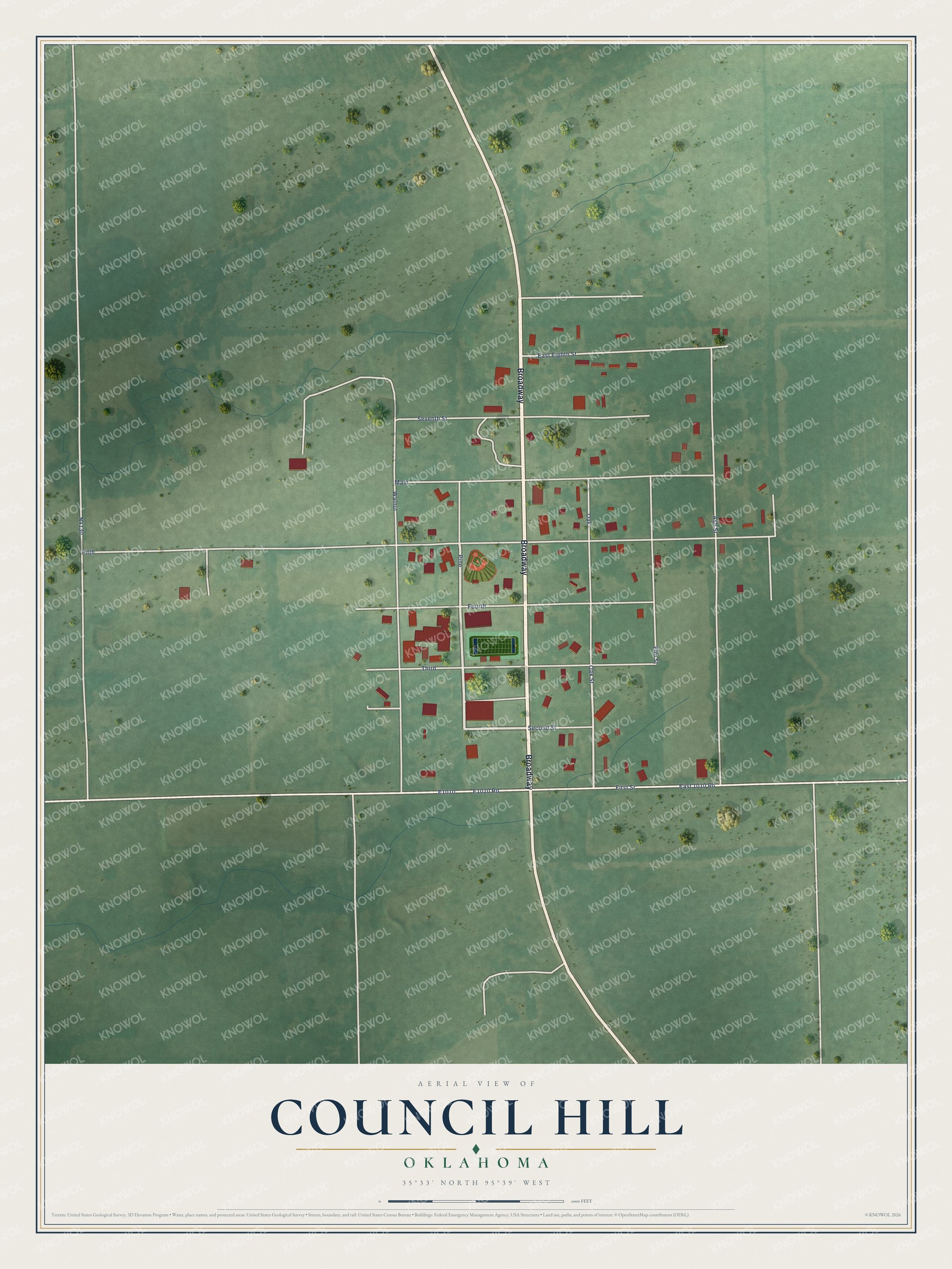 Watermarked full-map preview of Council Hill, Oklahoma