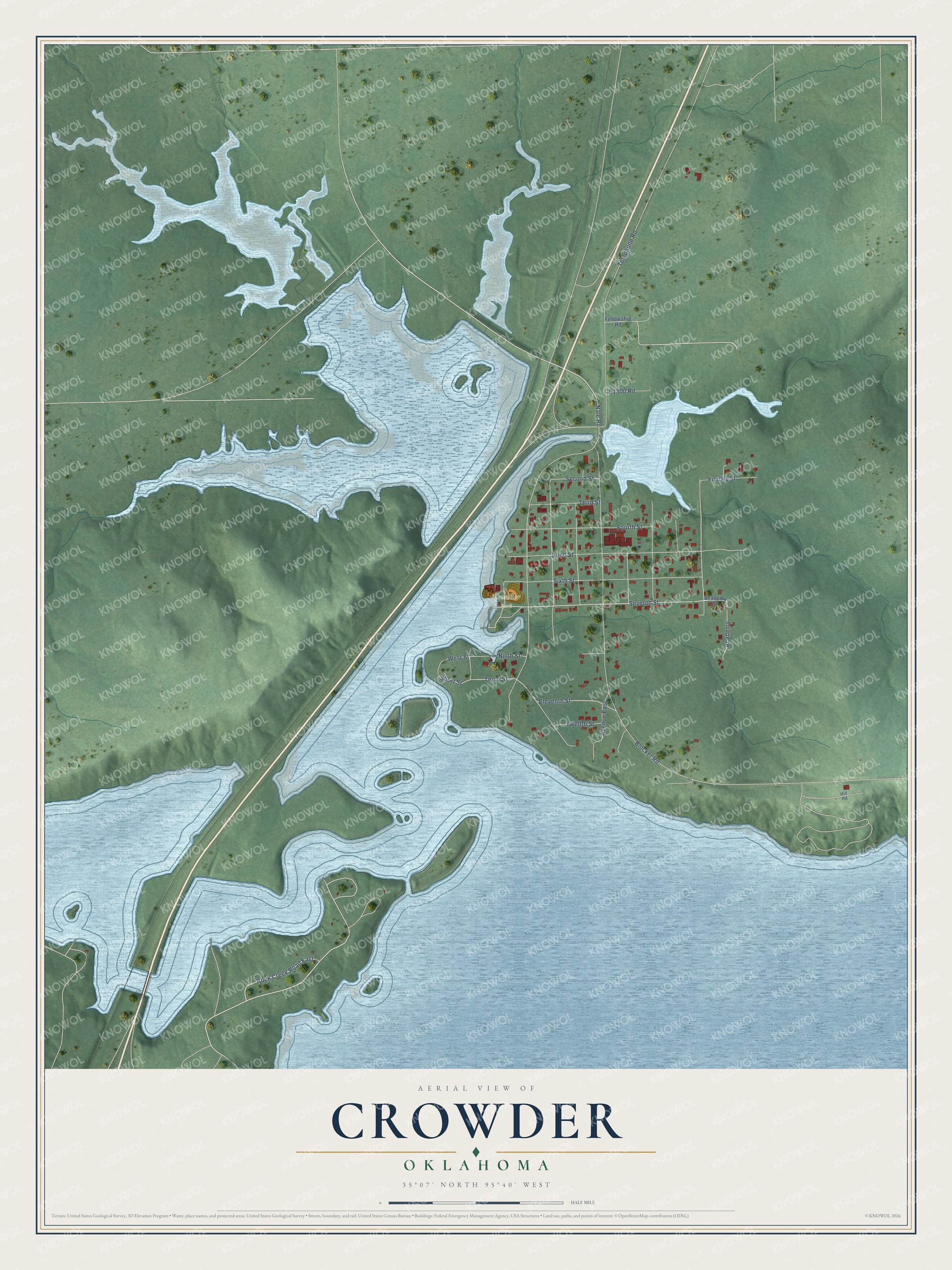 Watermarked full-map preview of Crowder, Oklahoma