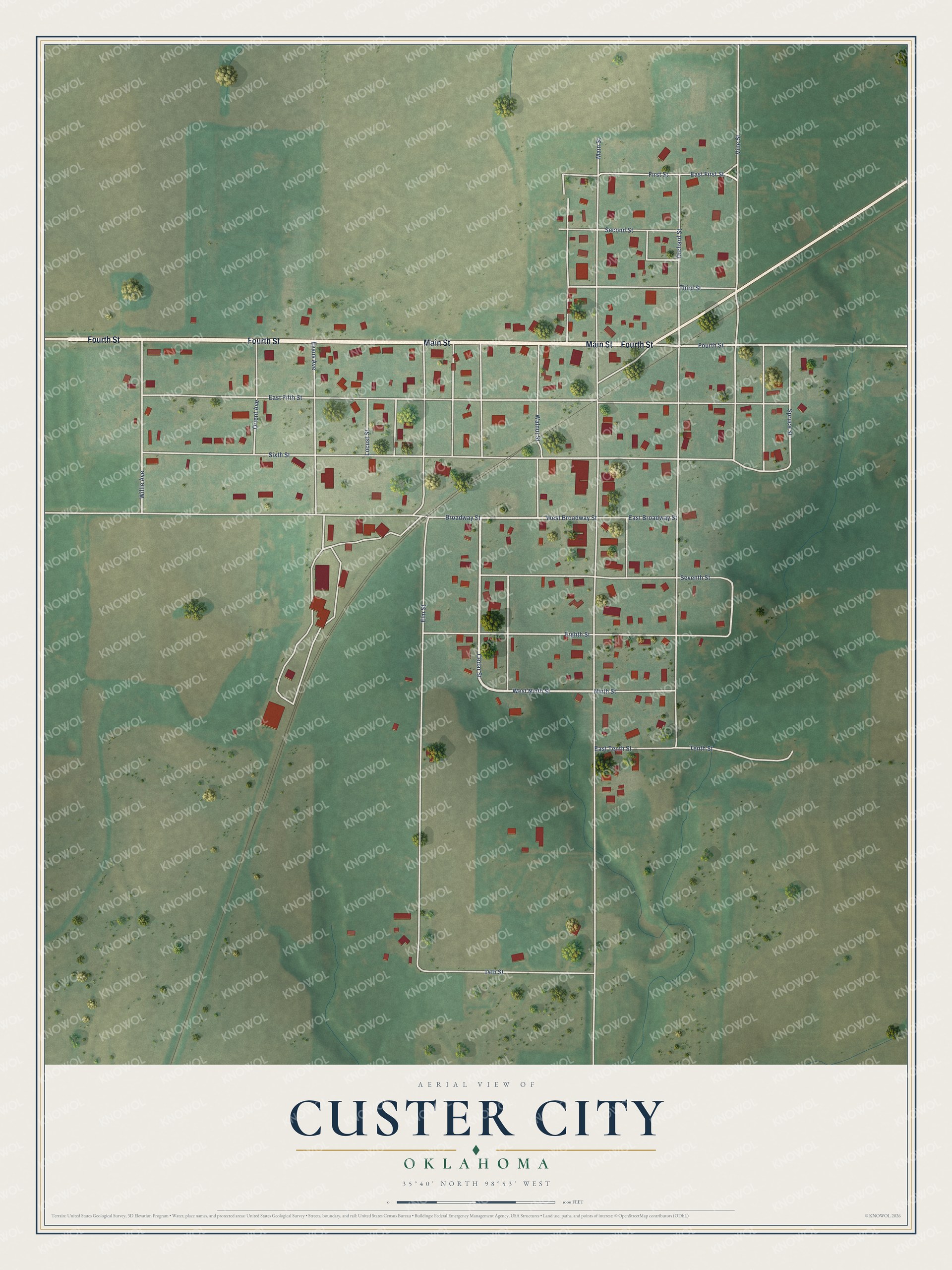 Watermarked full-map preview of Custer City, Oklahoma