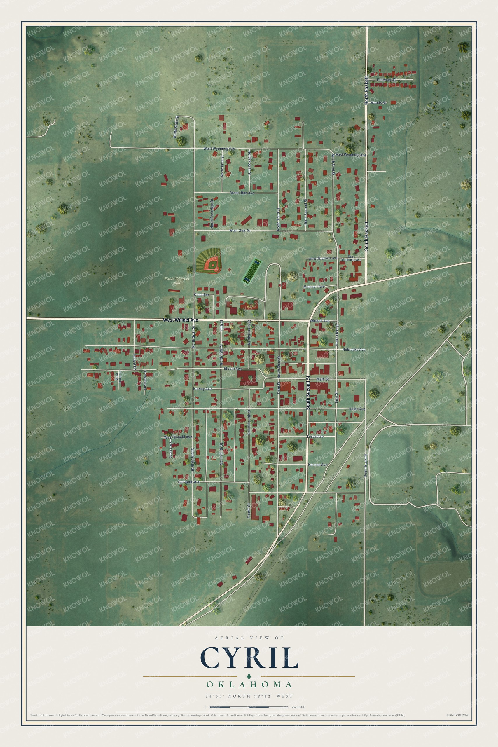 Watermarked full-map preview of Cyril, Oklahoma