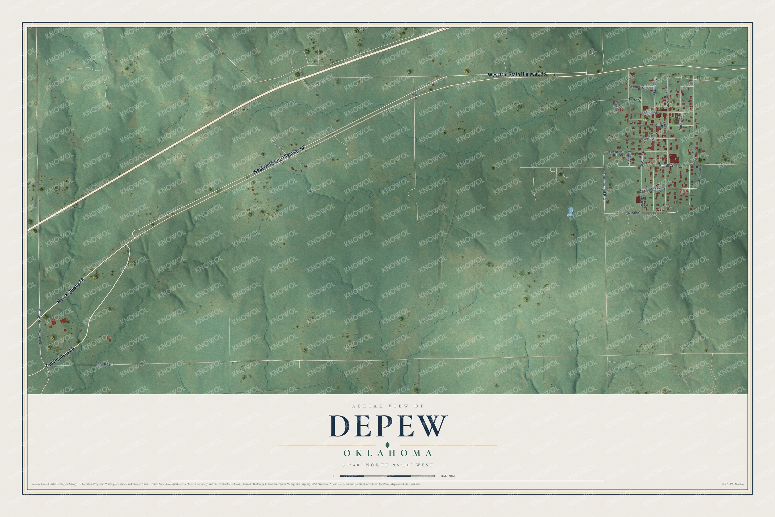 Watermarked full-map preview of Depew, Oklahoma