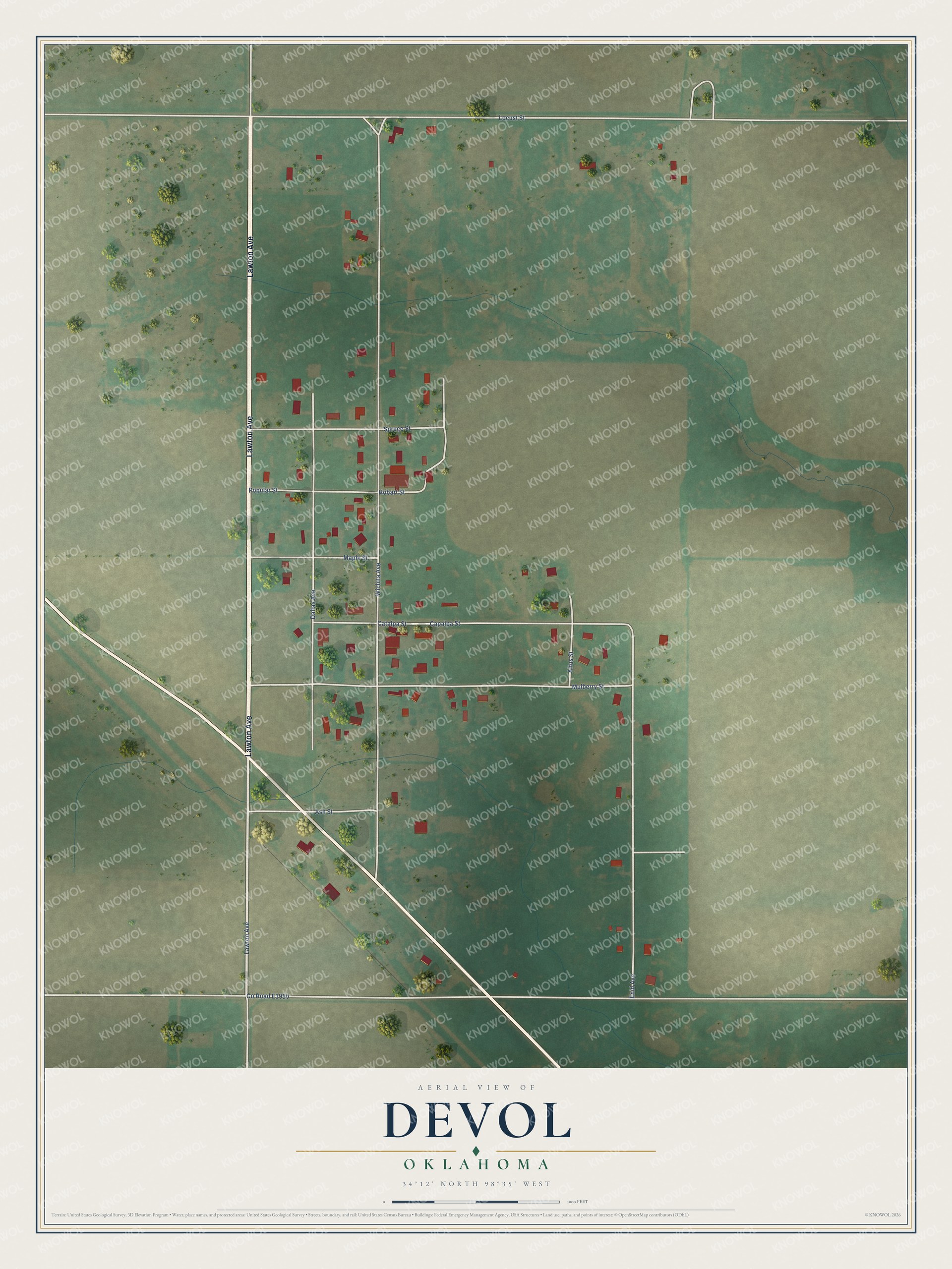 Watermarked full-map preview of Devol, Oklahoma