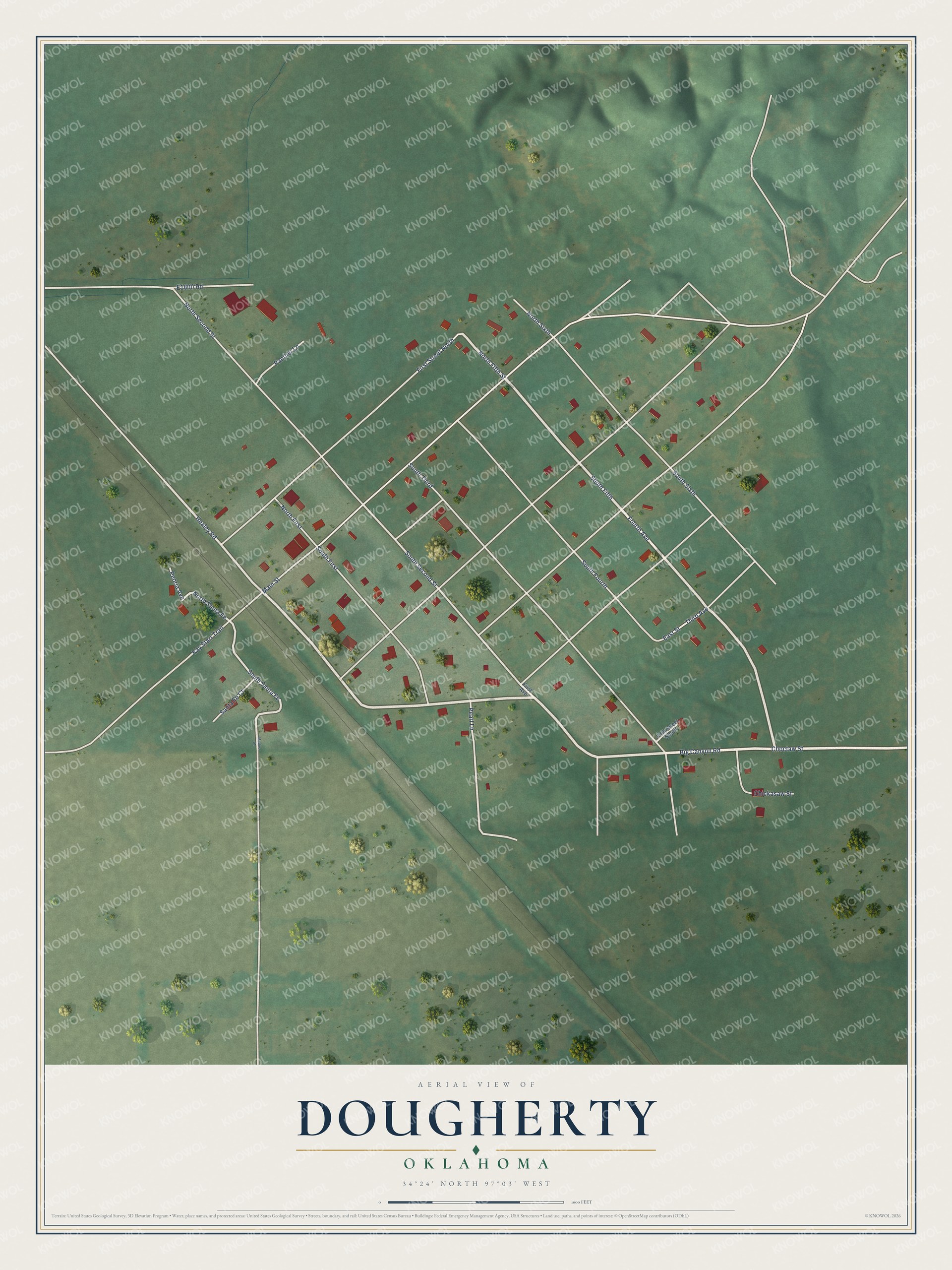 Watermarked full-map preview of Dougherty, Oklahoma
