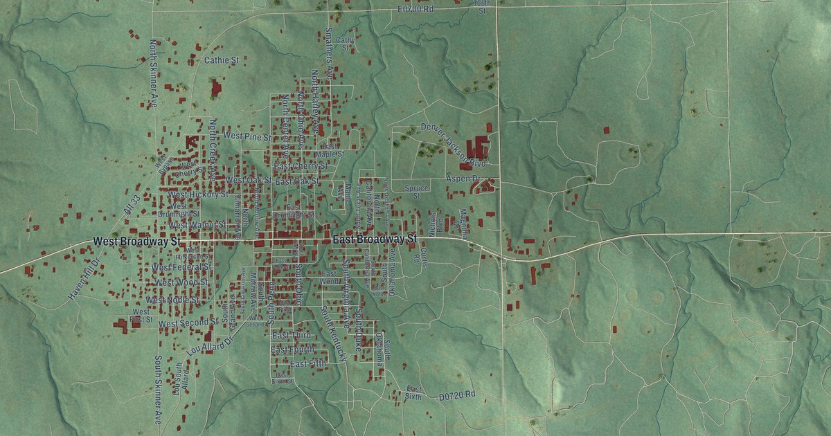 Map of Drumright, Oklahoma in 2026