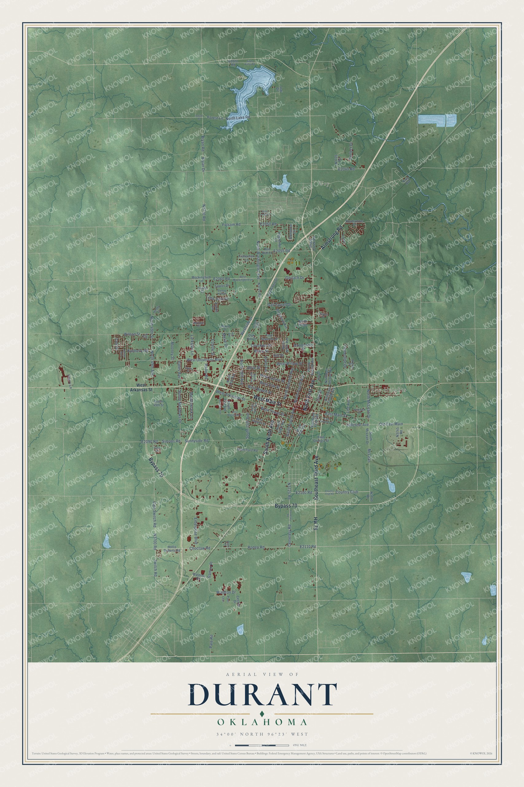 Watermarked full-map preview of Durant, Oklahoma