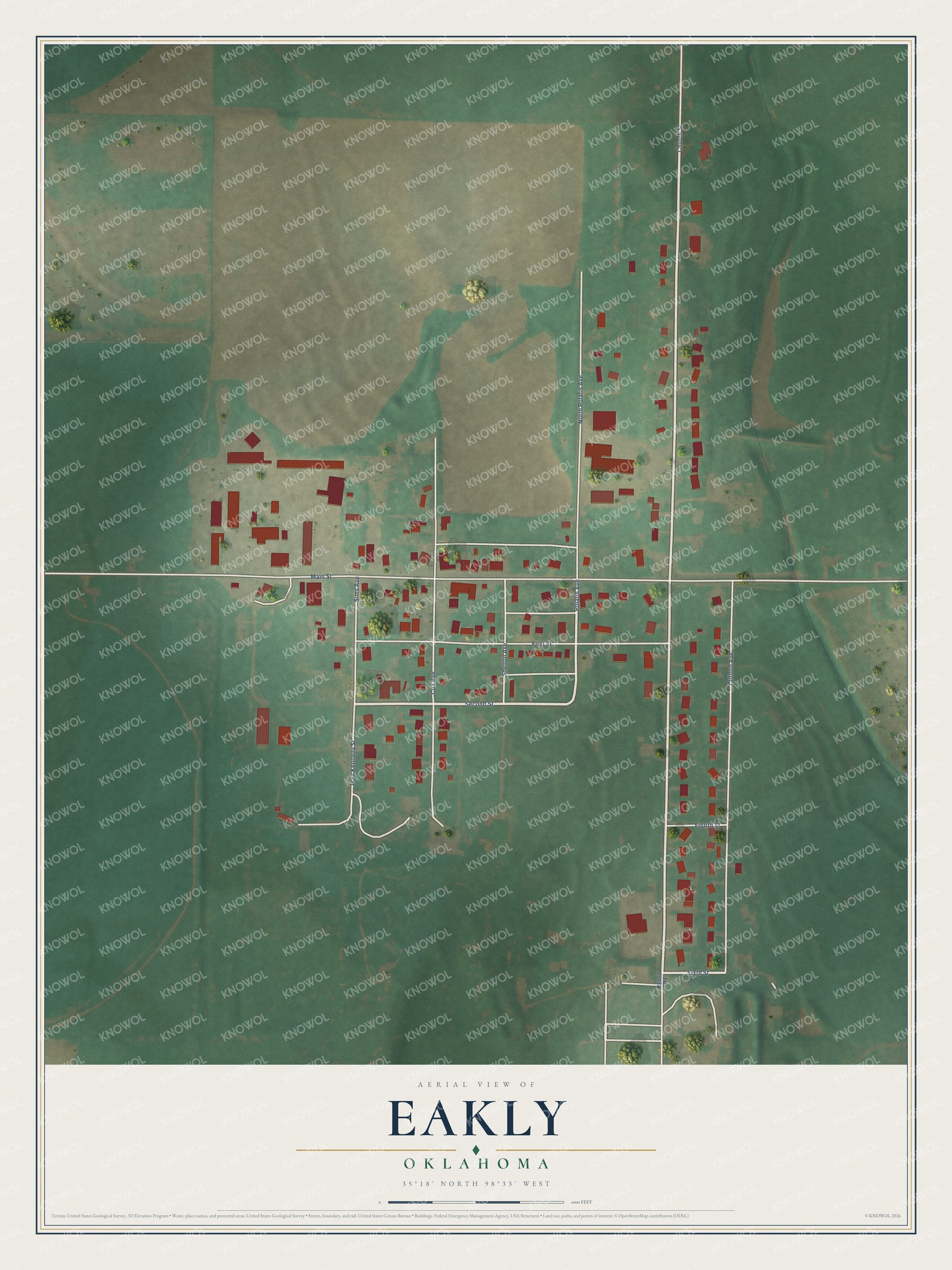 Watermarked full-map preview of Eakly, Oklahoma