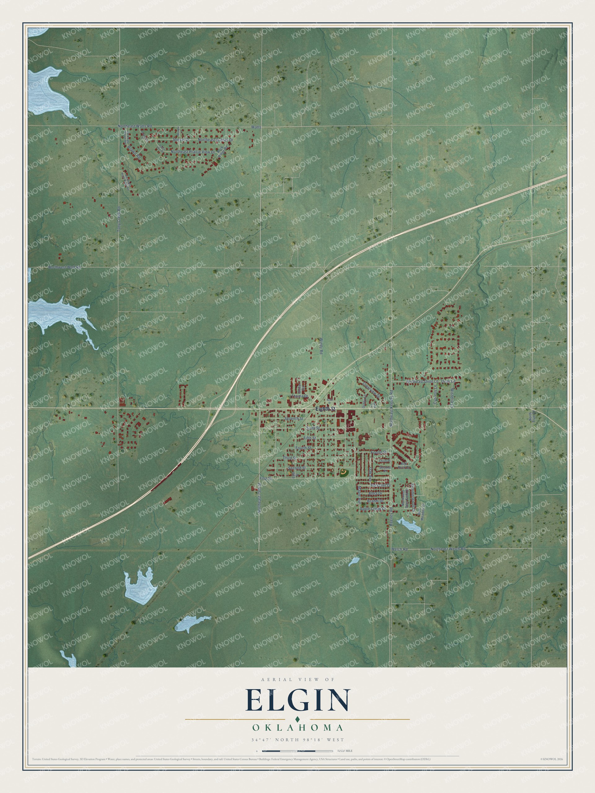 Watermarked full-map preview of Elgin, Oklahoma