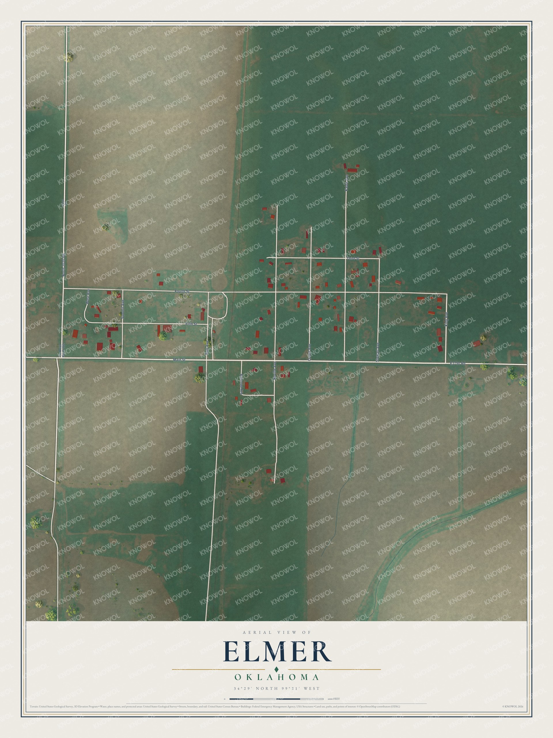 Watermarked full-map preview of Elmer, Oklahoma