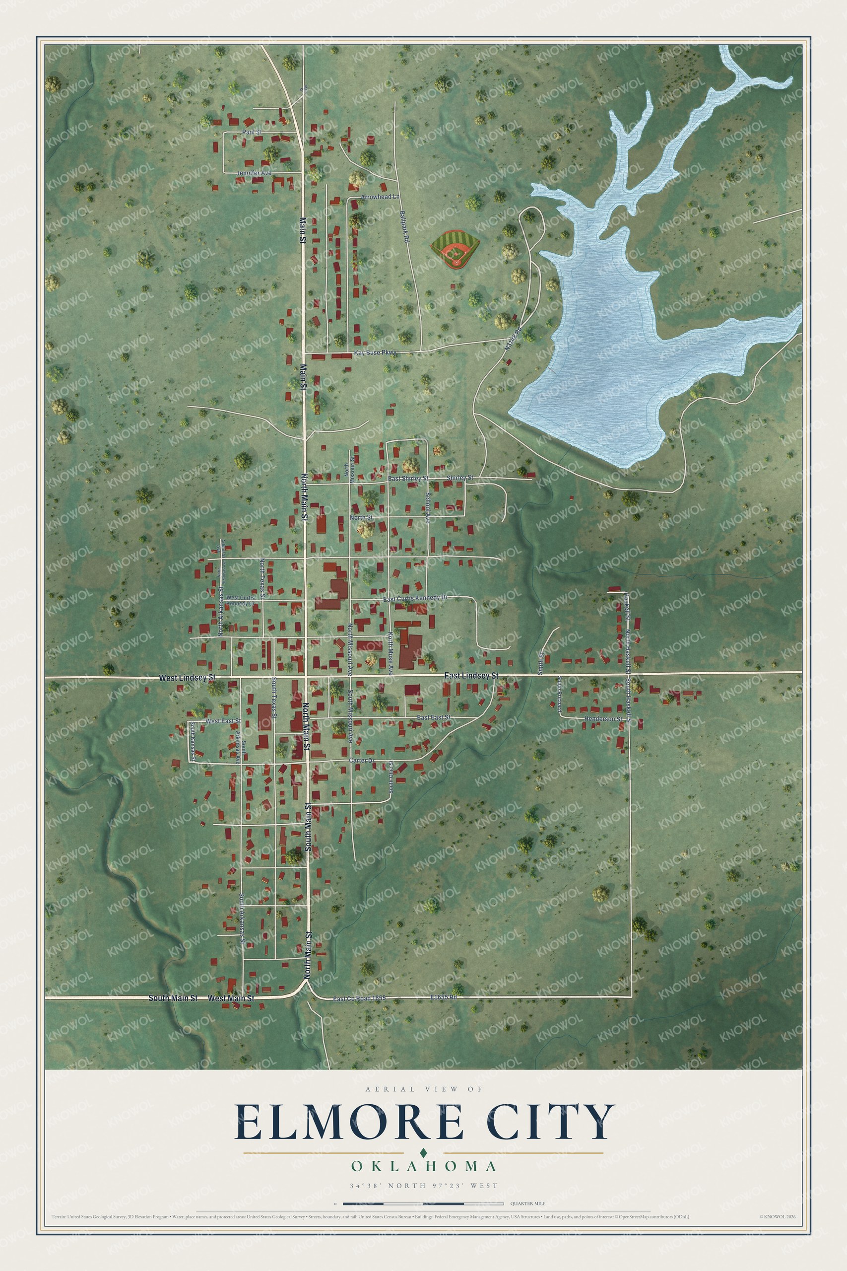 Watermarked full-map preview of Elmore City, Oklahoma