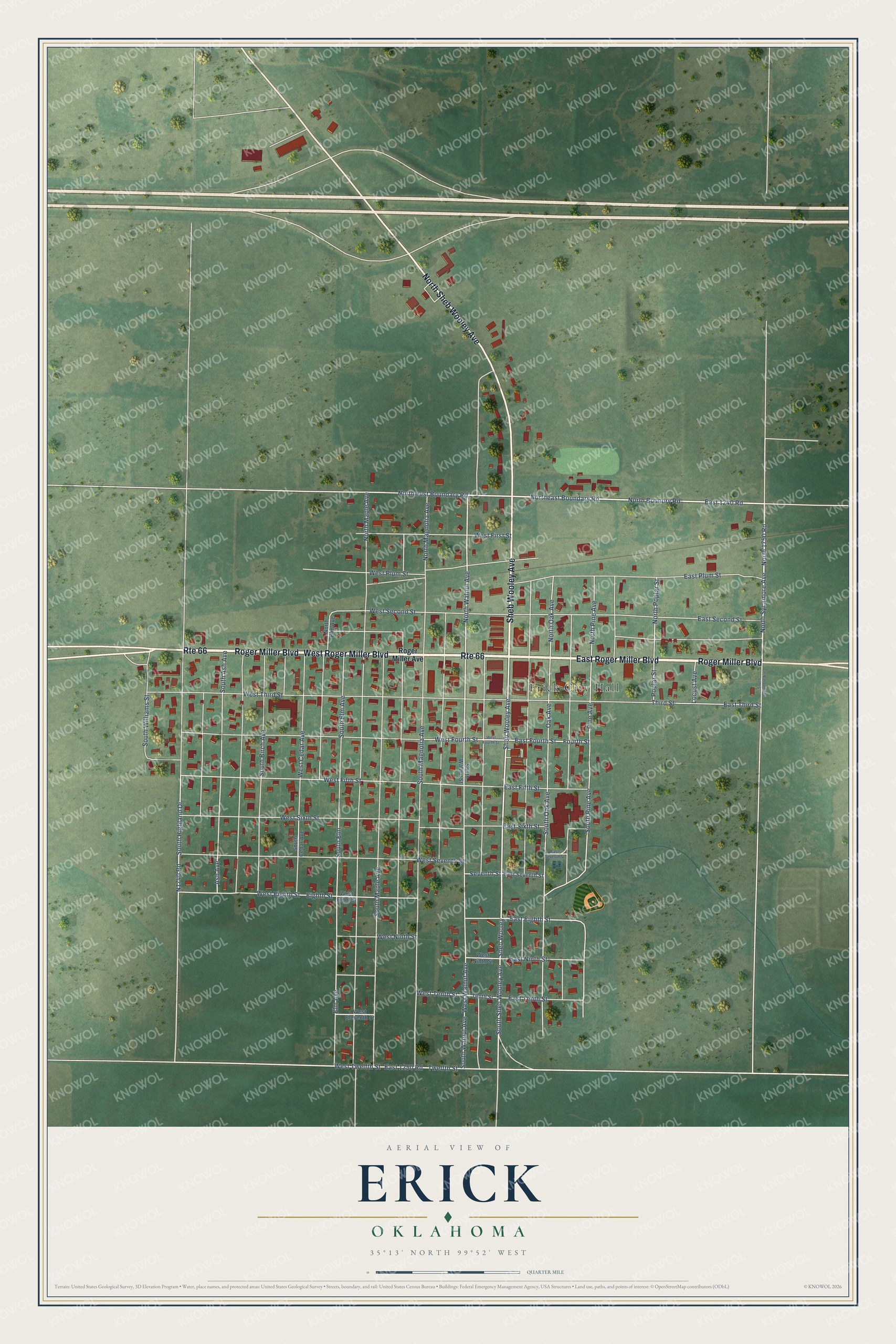 Watermarked full-map preview of Erick, Oklahoma