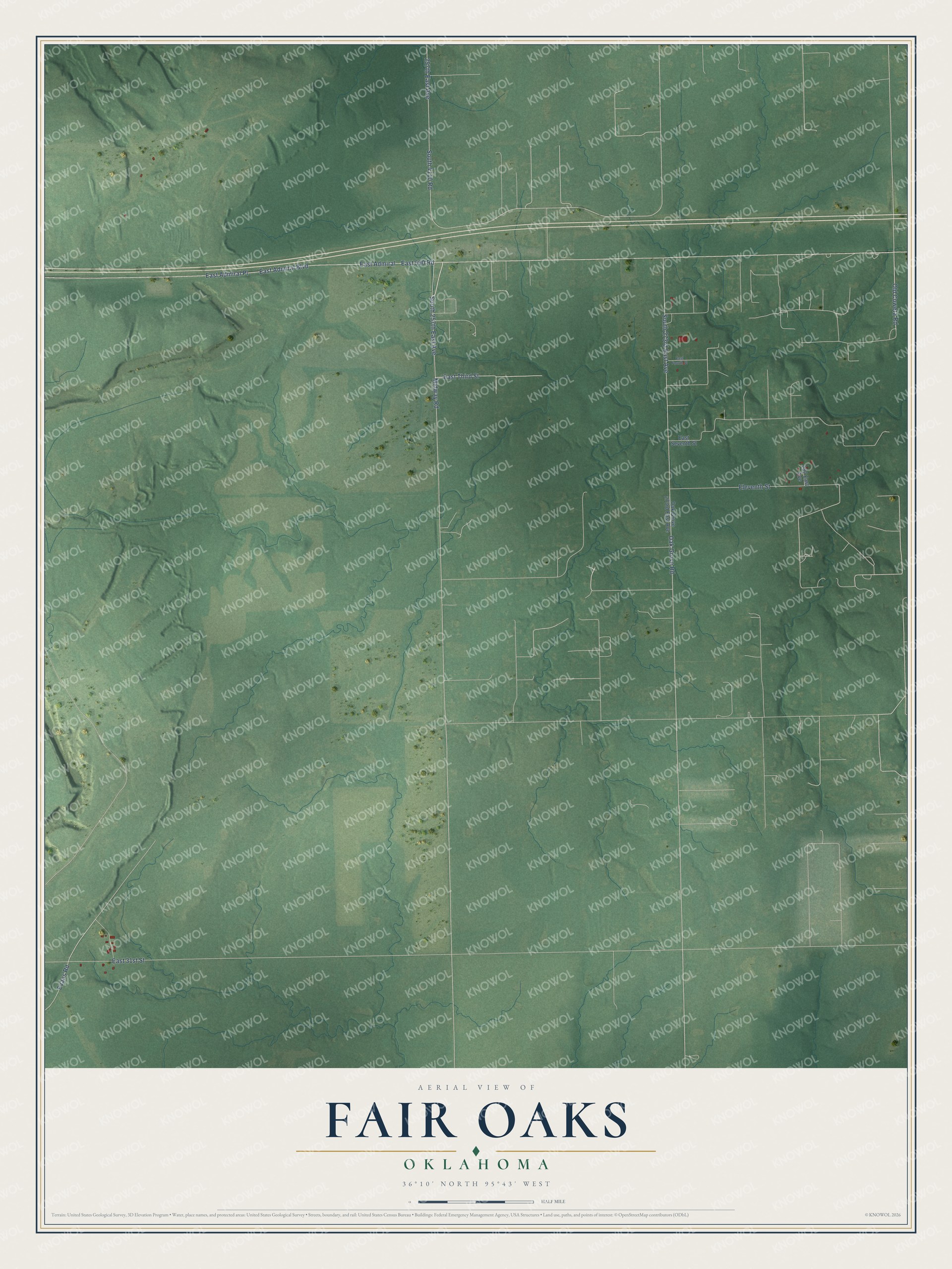 Watermarked full-map preview of Fair Oaks, Oklahoma