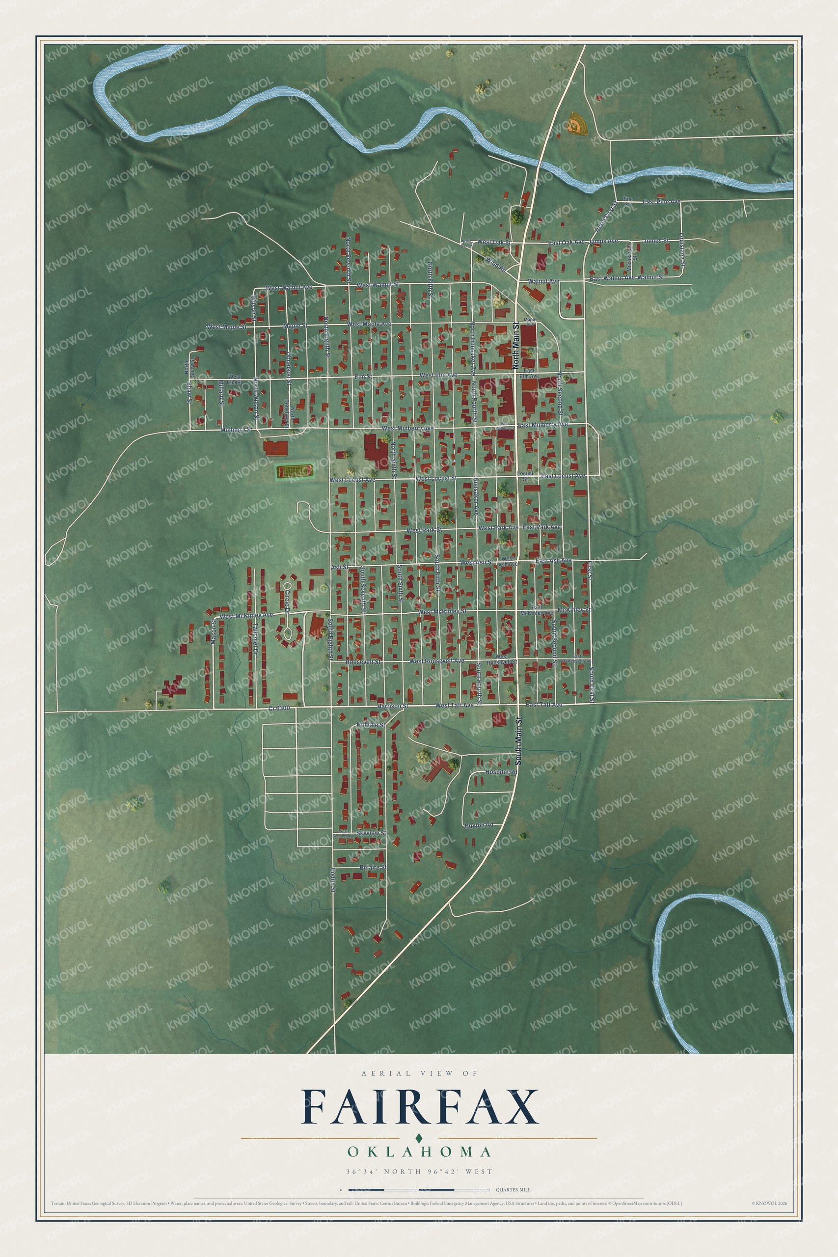 Watermarked full-map preview of Fairfax, Oklahoma
