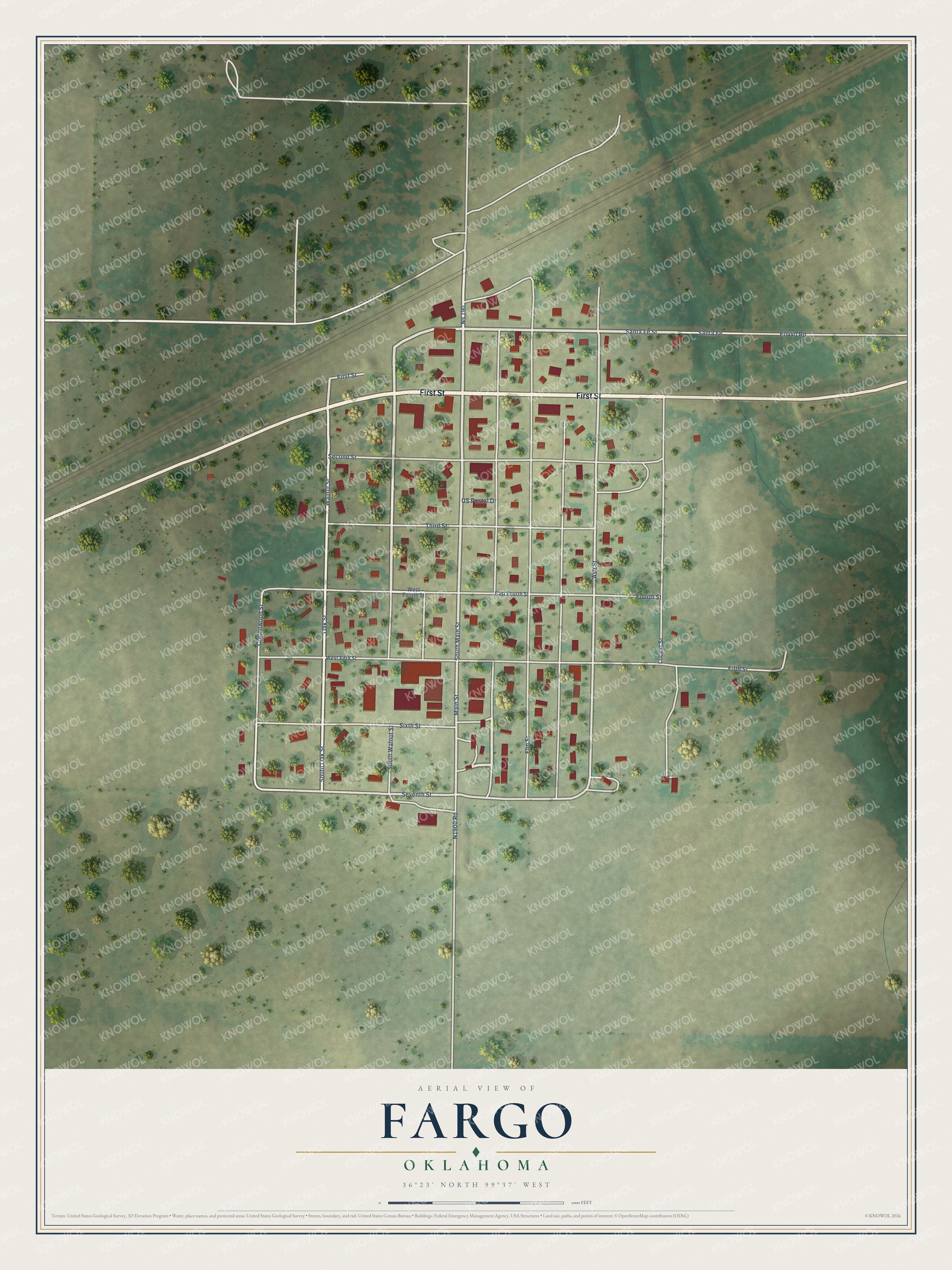 Watermarked full-map preview of Fargo, Oklahoma