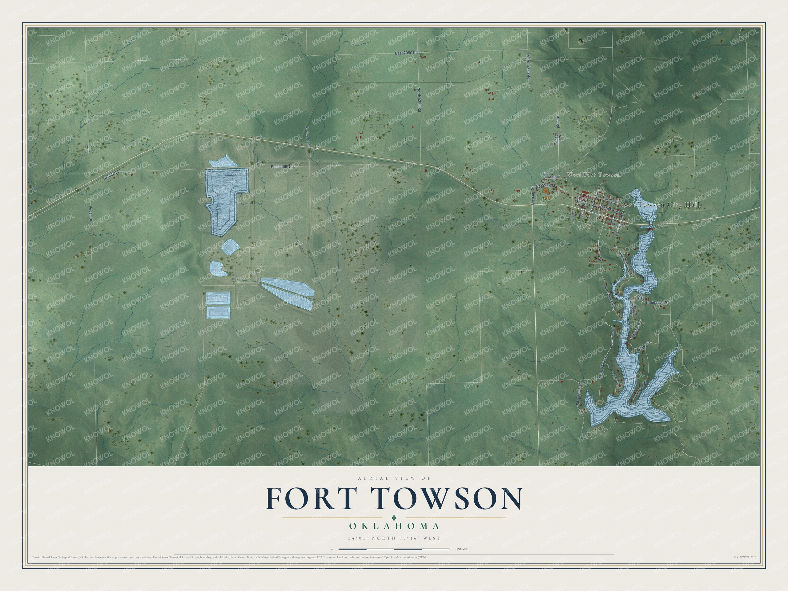 Watermarked full-map preview of Fort Towson, Oklahoma