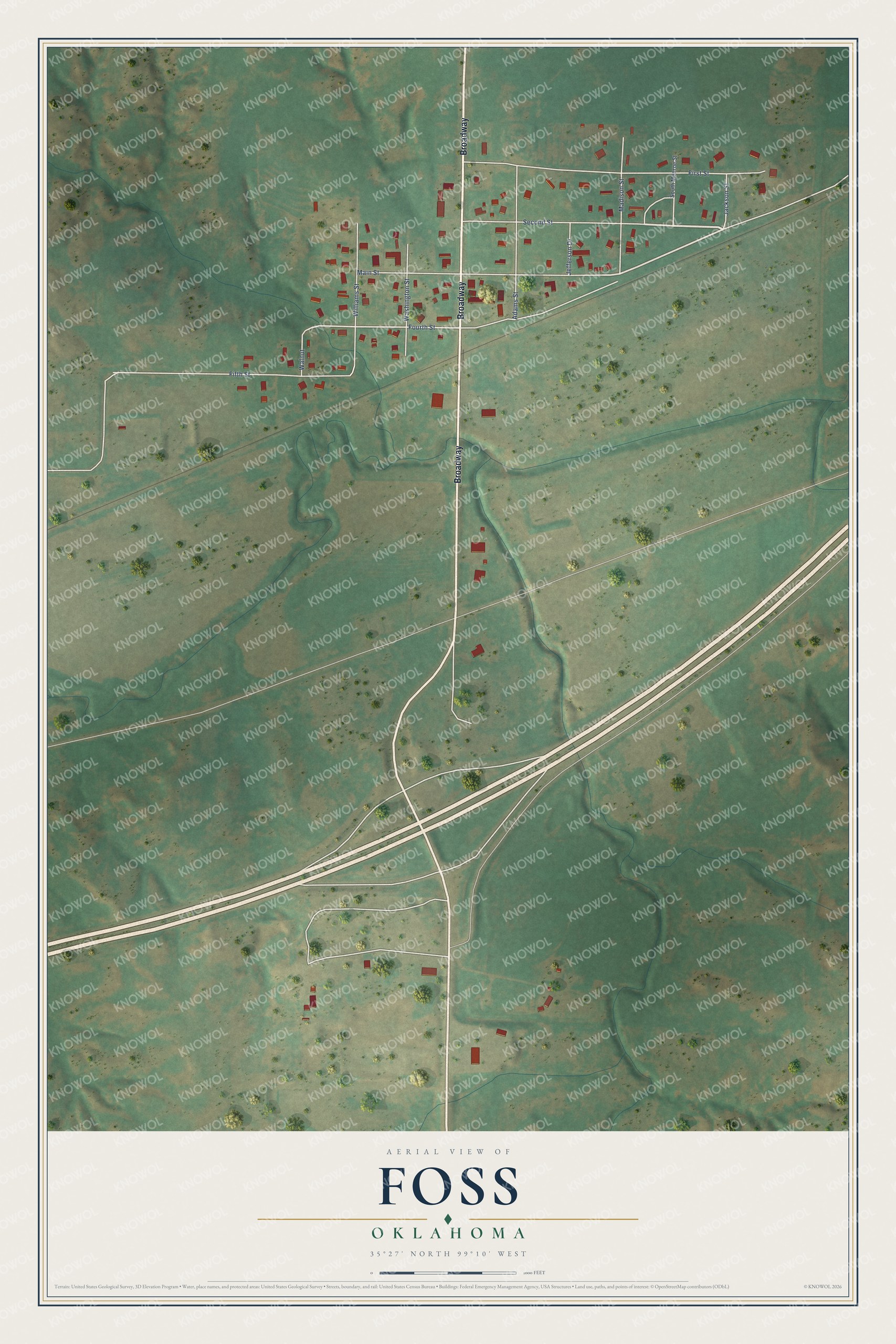 Watermarked full-map preview of Foss, Oklahoma