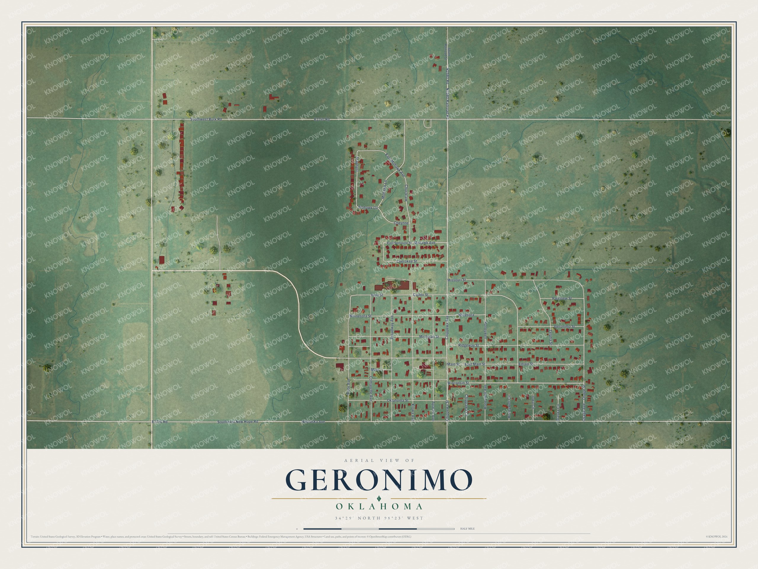 Watermarked full-map preview of Geronimo, Oklahoma