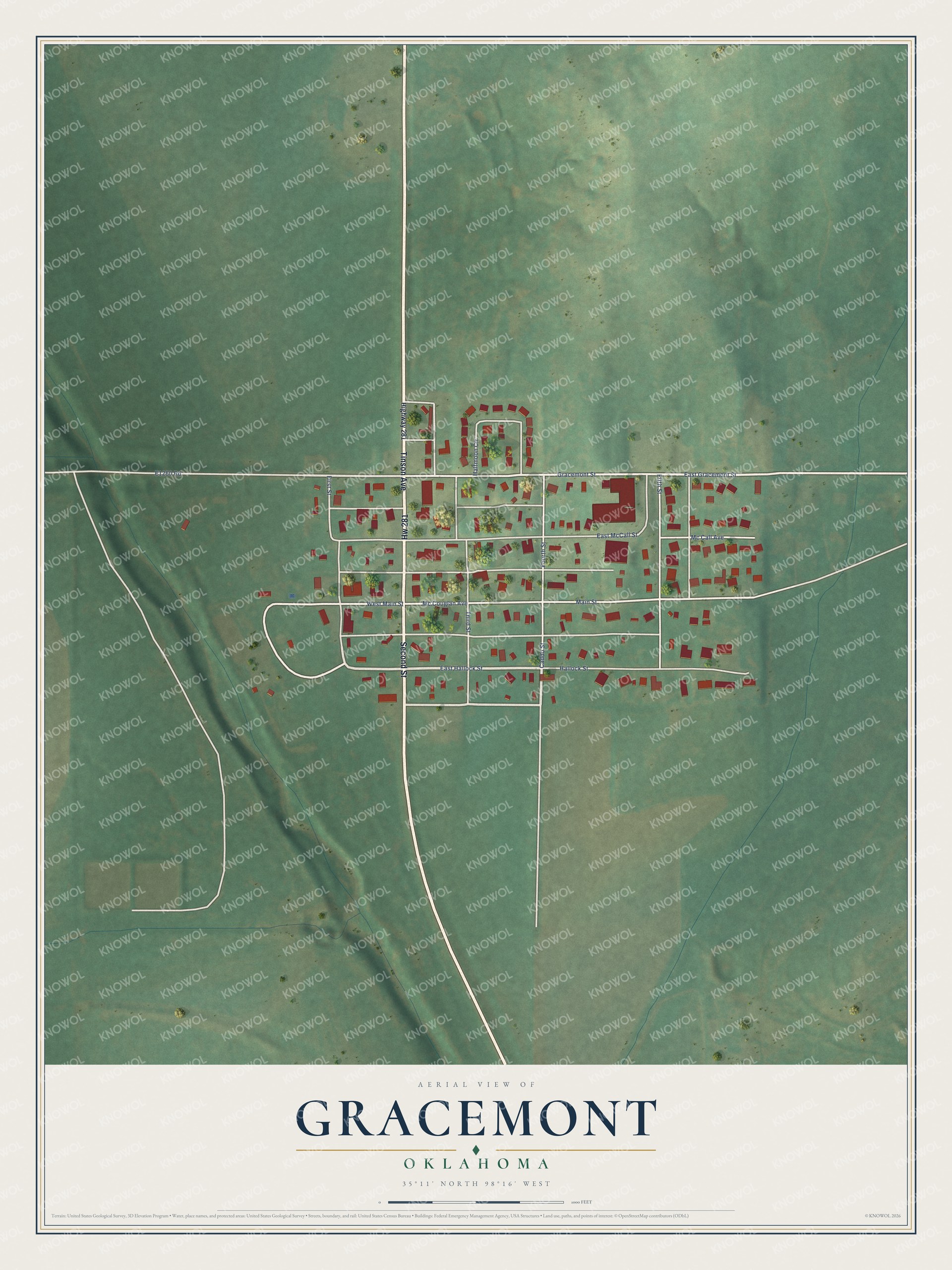 Watermarked full-map preview of Gracemont, Oklahoma
