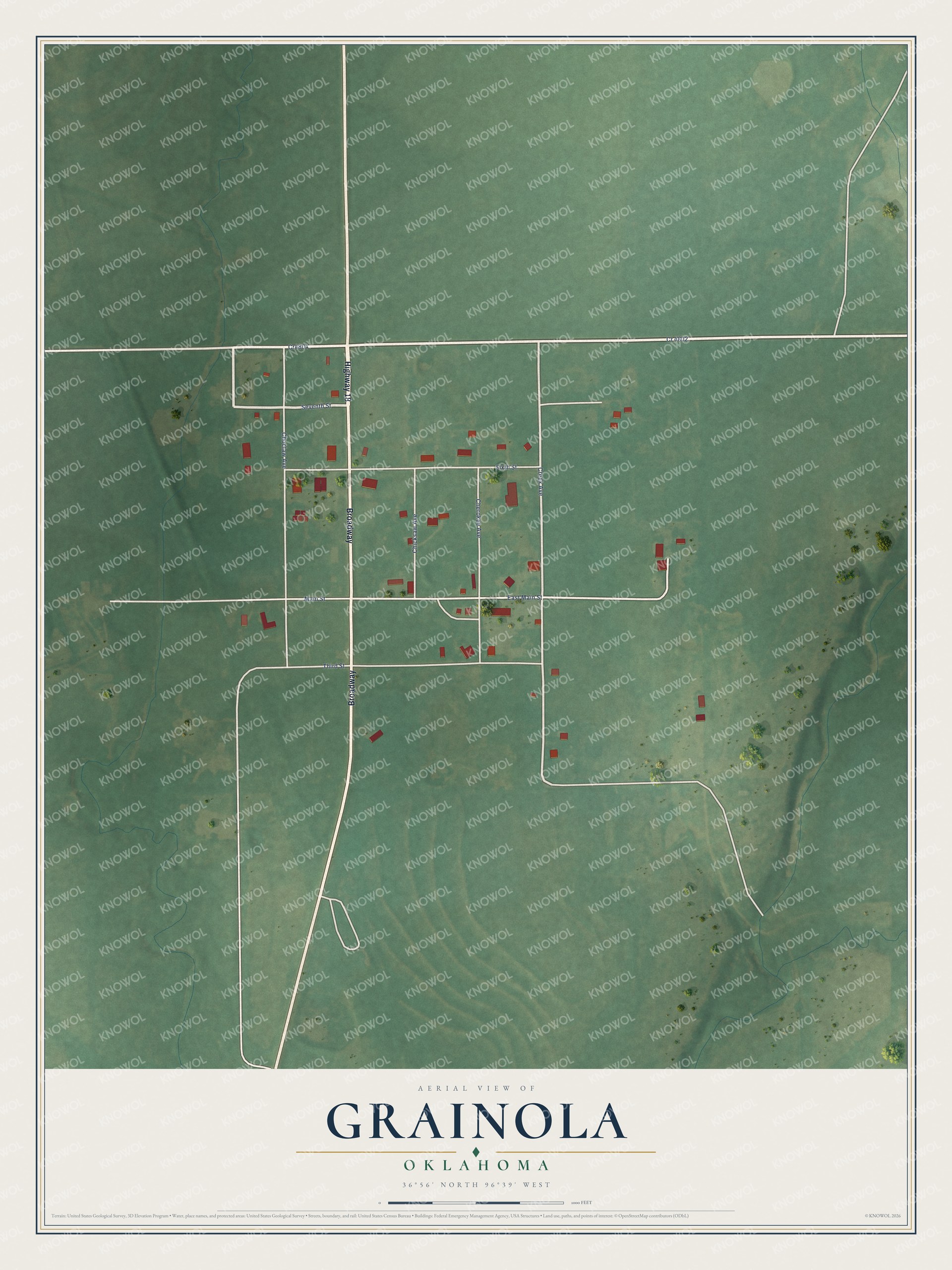 Watermarked full-map preview of Grainola, Oklahoma