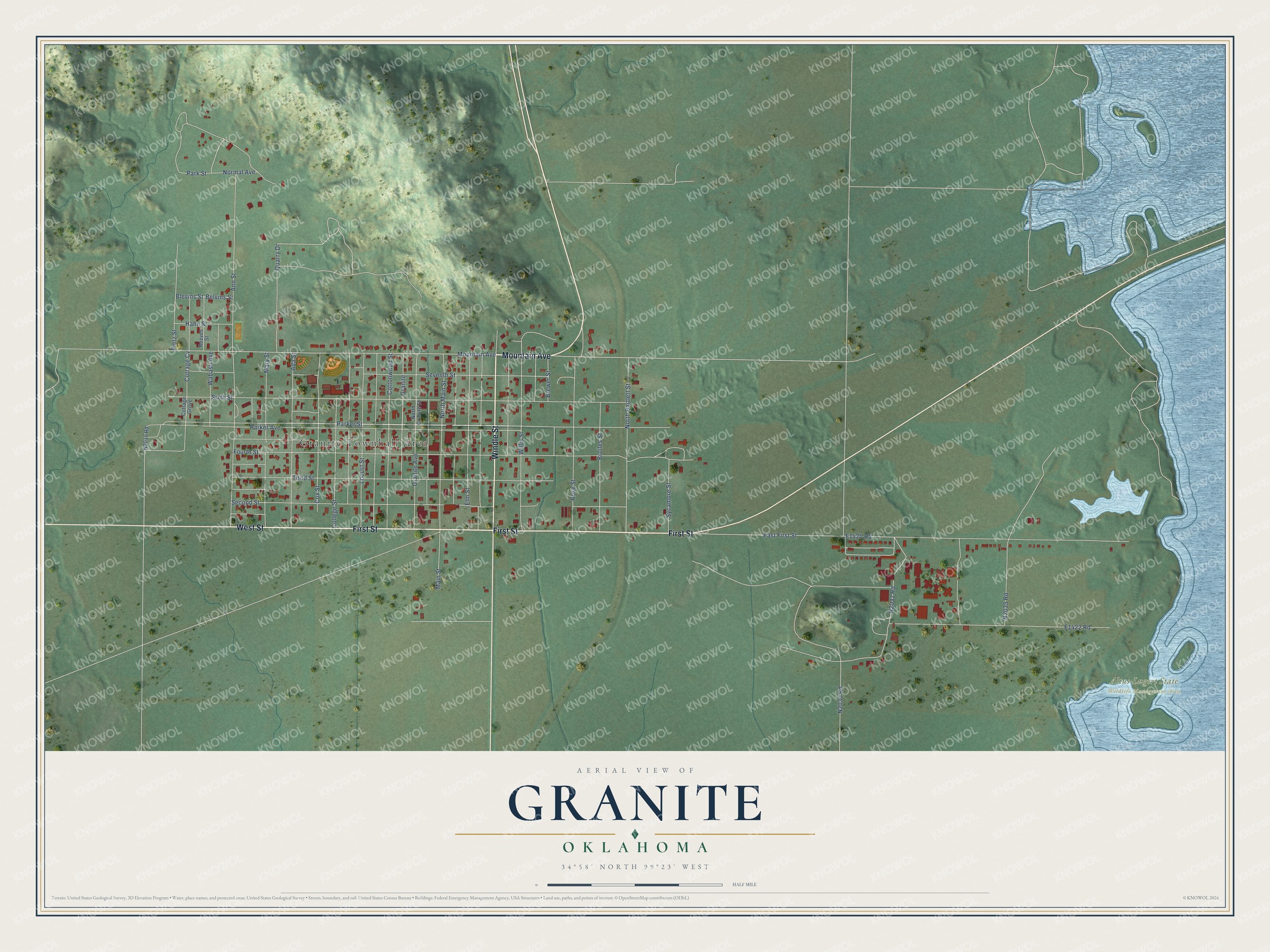 Watermarked full-map preview of Granite, Oklahoma