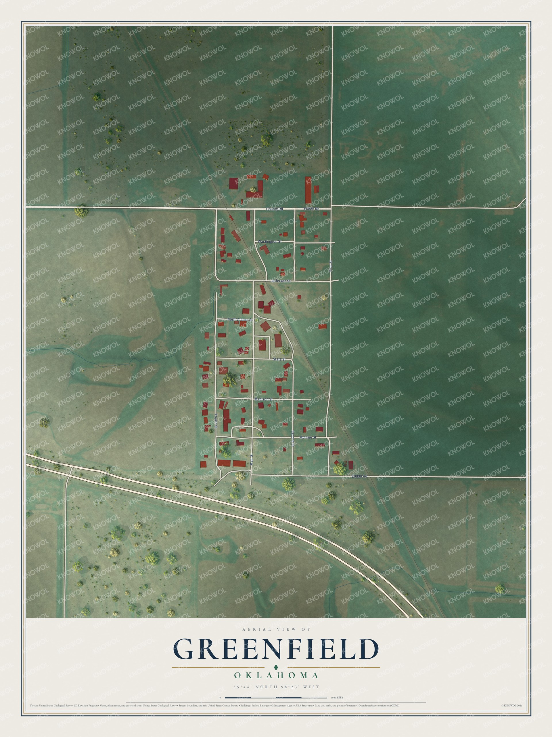 Watermarked full-map preview of Greenfield, Oklahoma