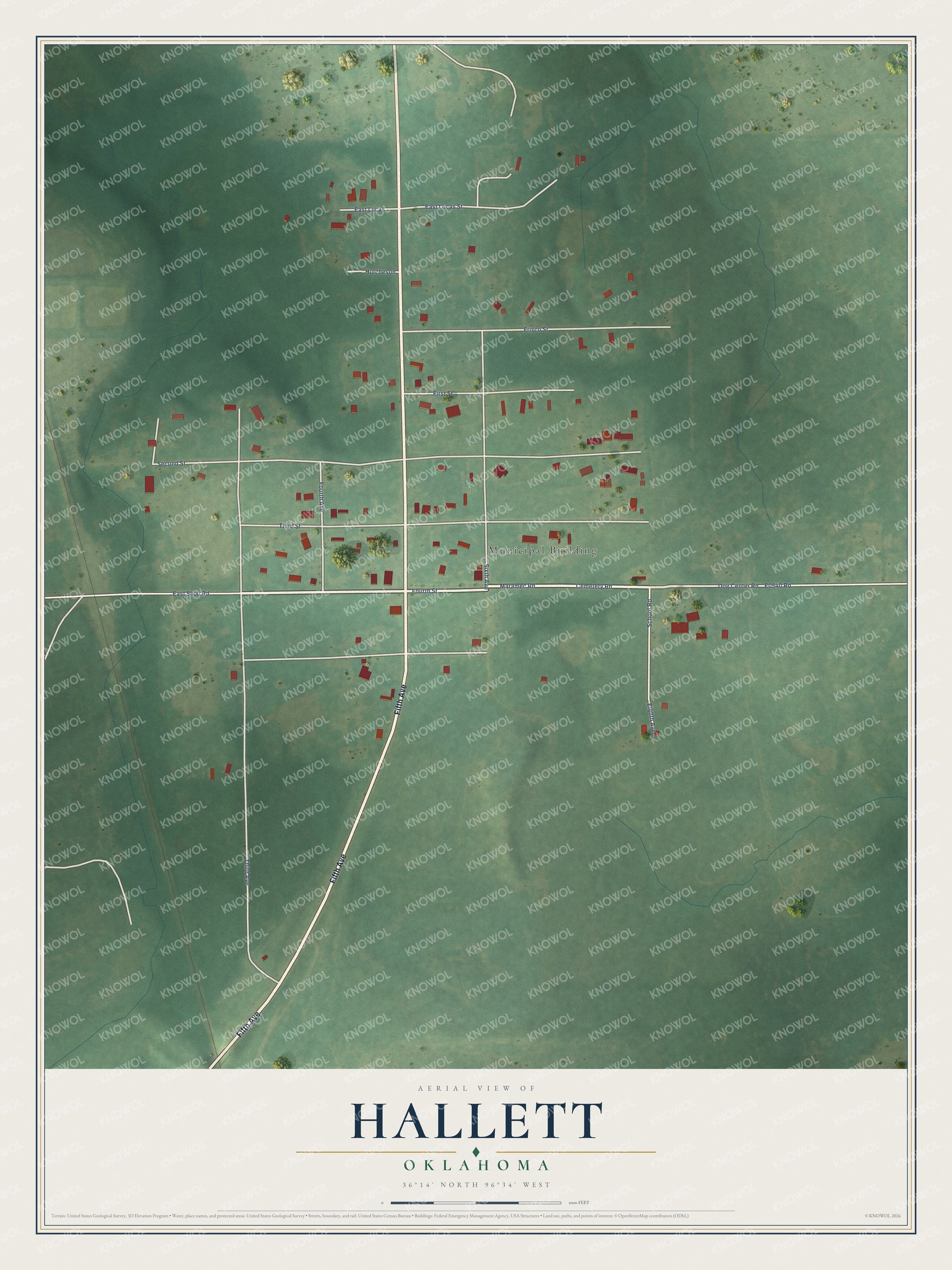 Watermarked full-map preview of Hallett, Oklahoma