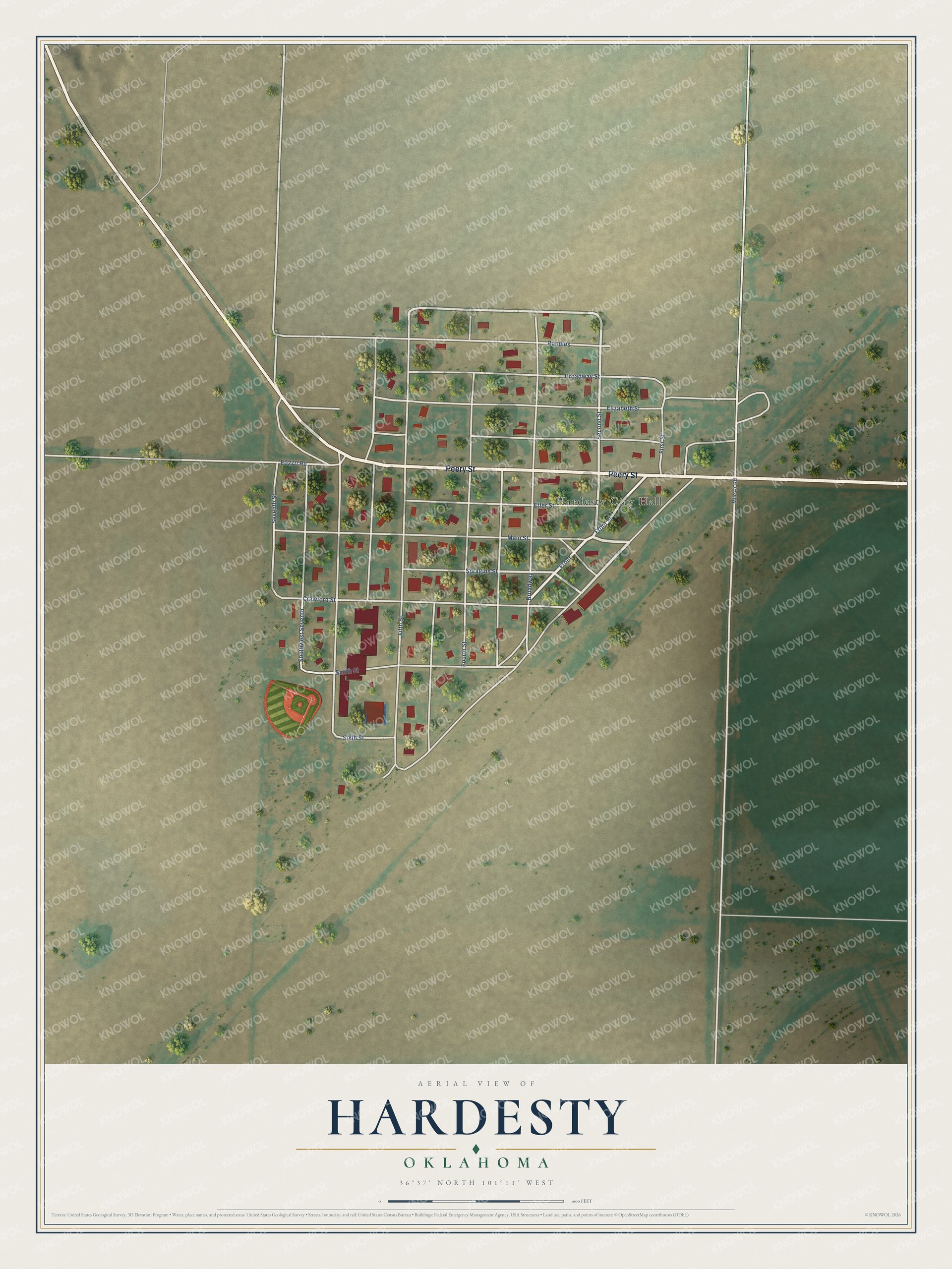 Watermarked full-map preview of Hardesty, Oklahoma