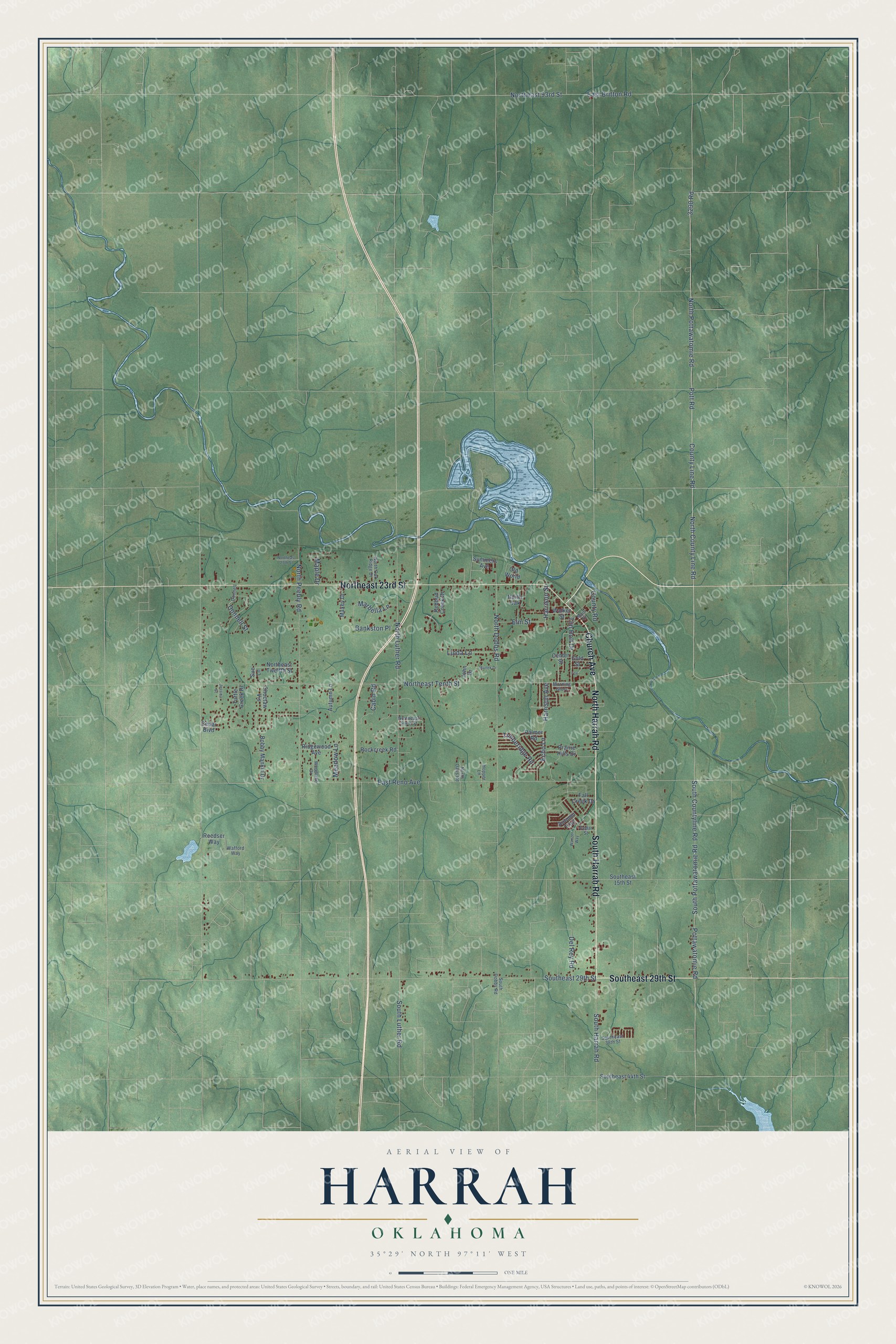 Watermarked full-map preview of Harrah, Oklahoma