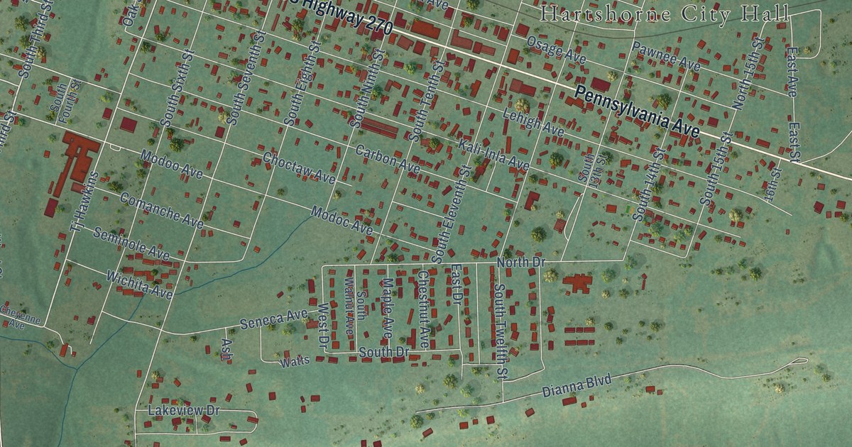Map of Hartshorne, Oklahoma in 2026