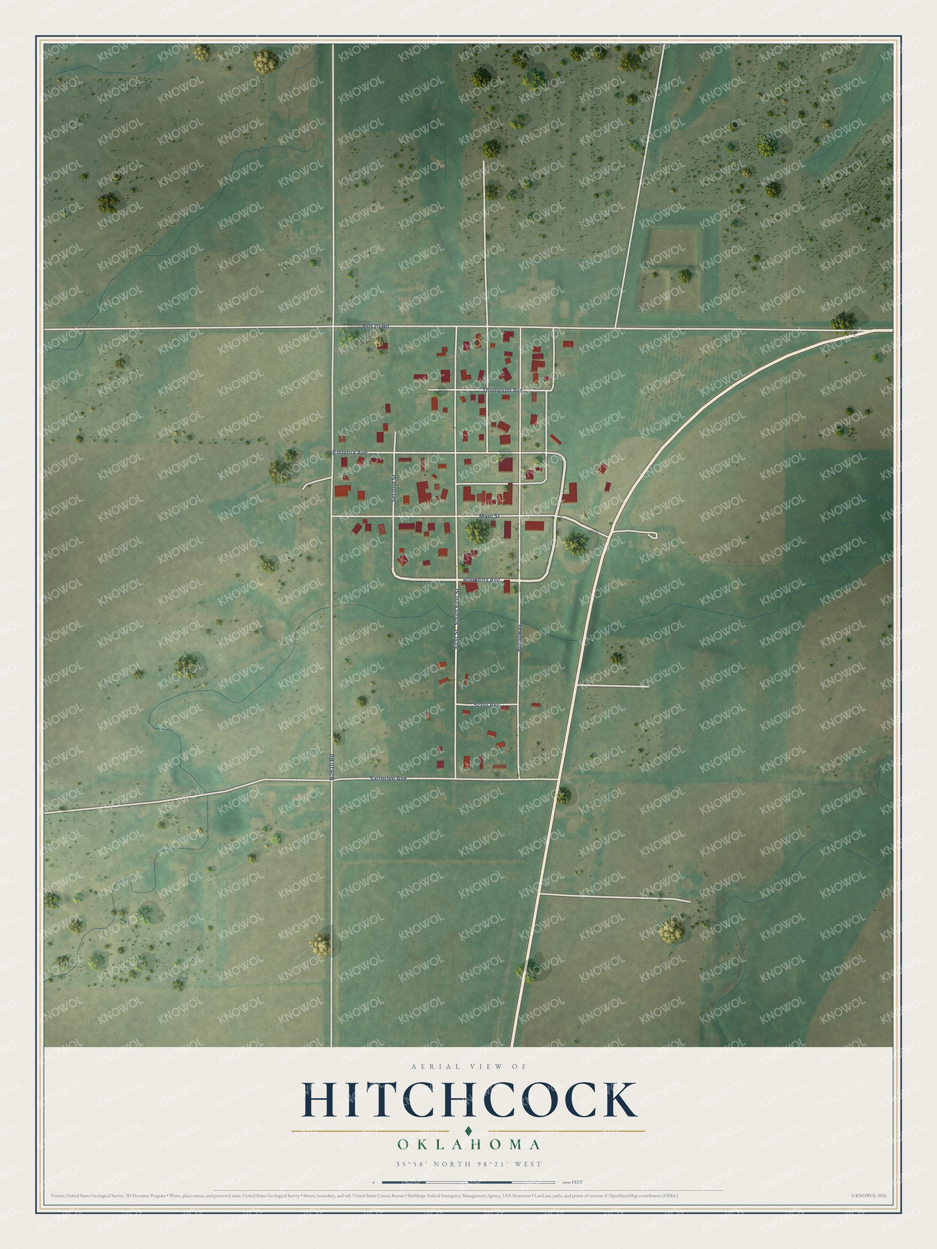 Watermarked full-map preview of Hitchcock, Oklahoma