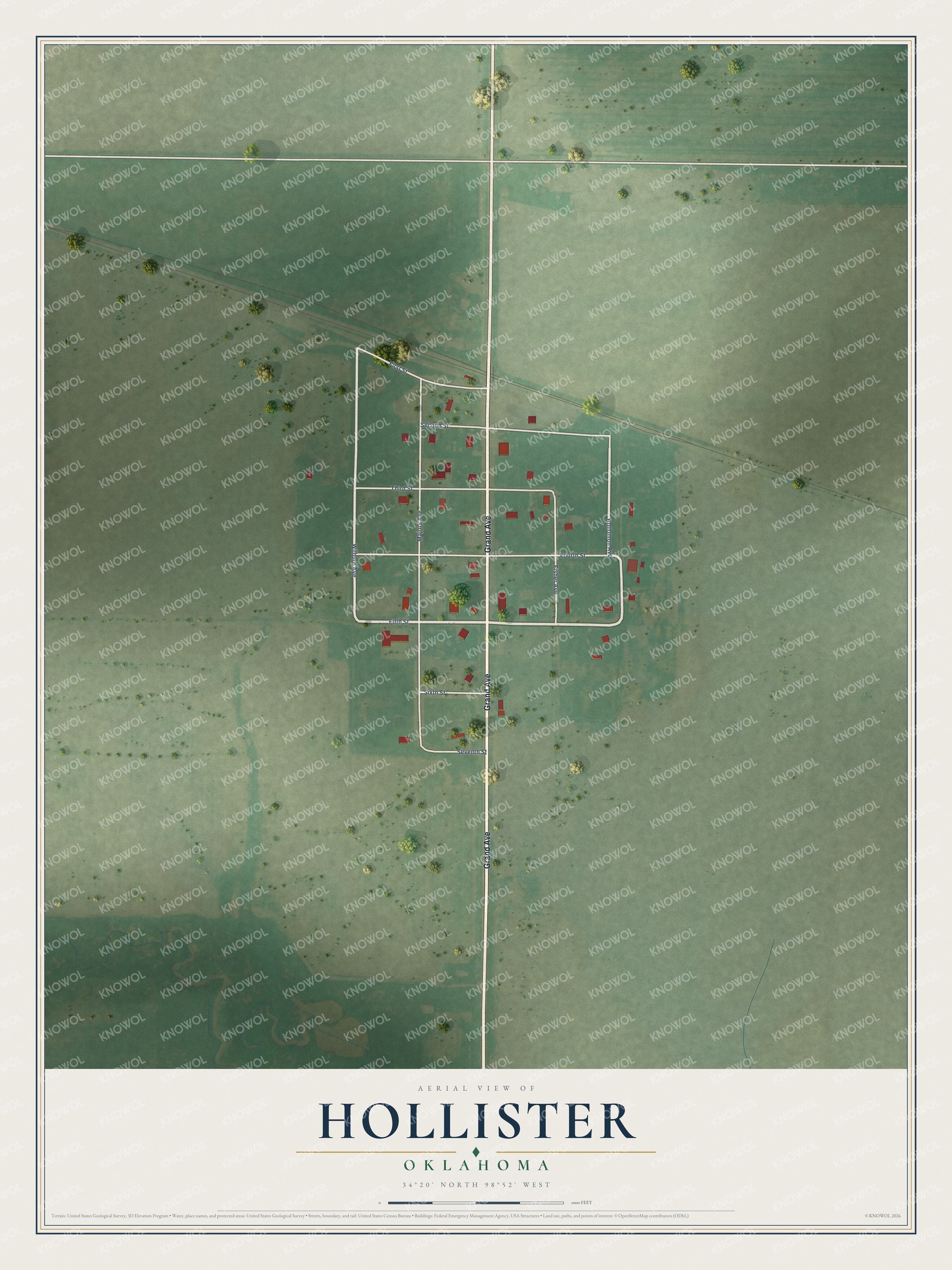 Watermarked full-map preview of Hollister, Oklahoma