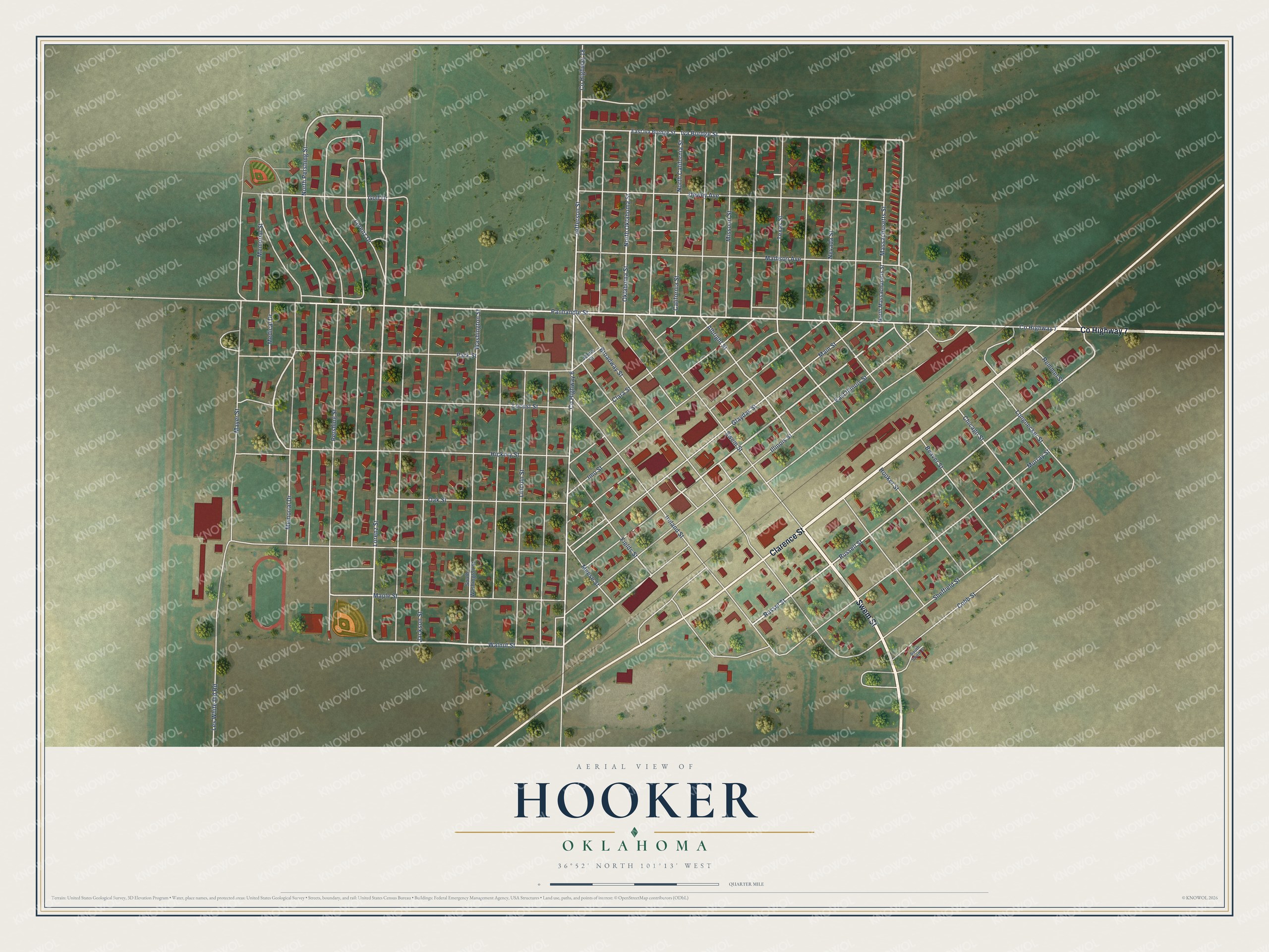 Watermarked full-map preview of Hooker, Oklahoma