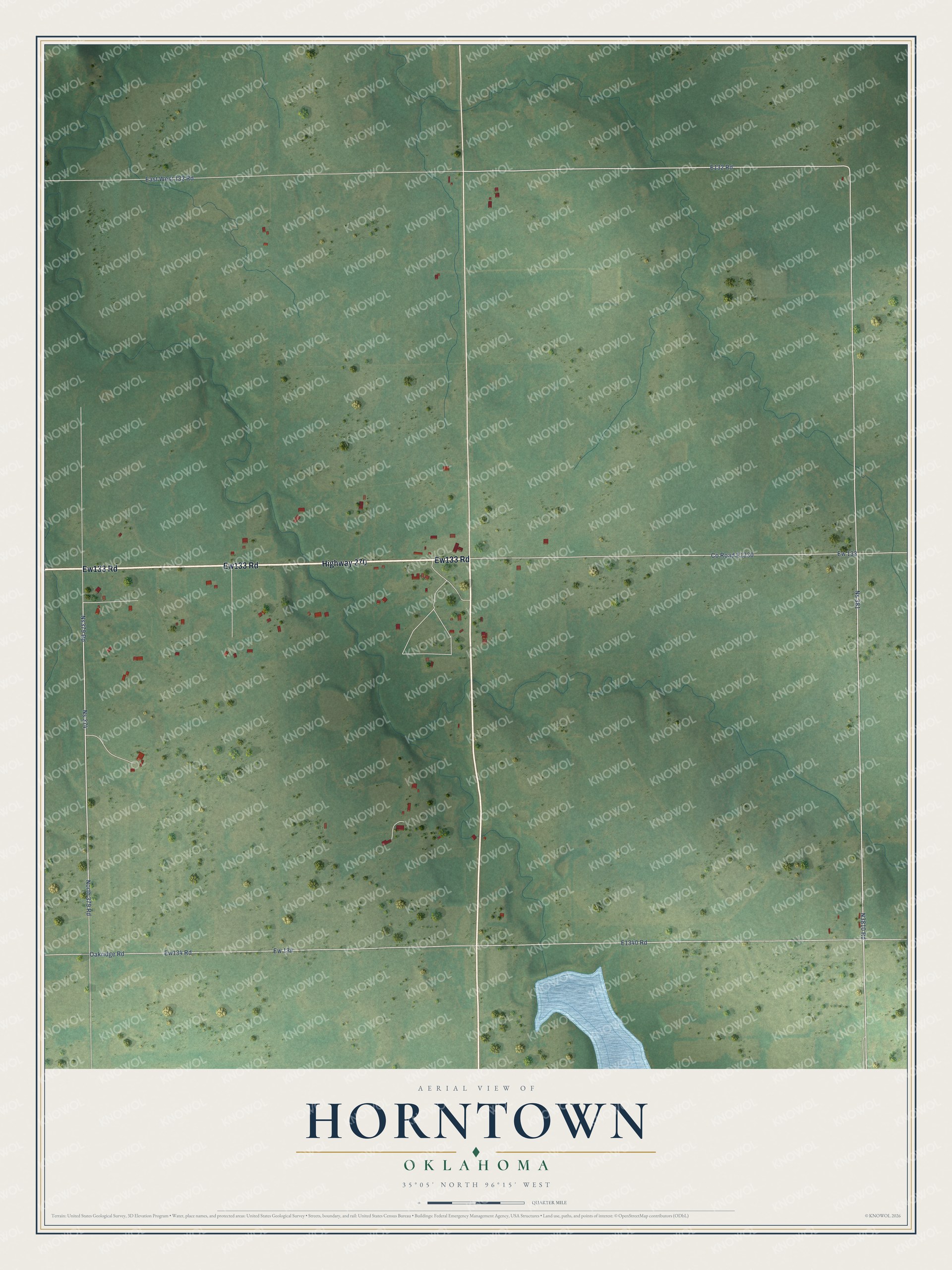Watermarked full-map preview of Horntown, Oklahoma
