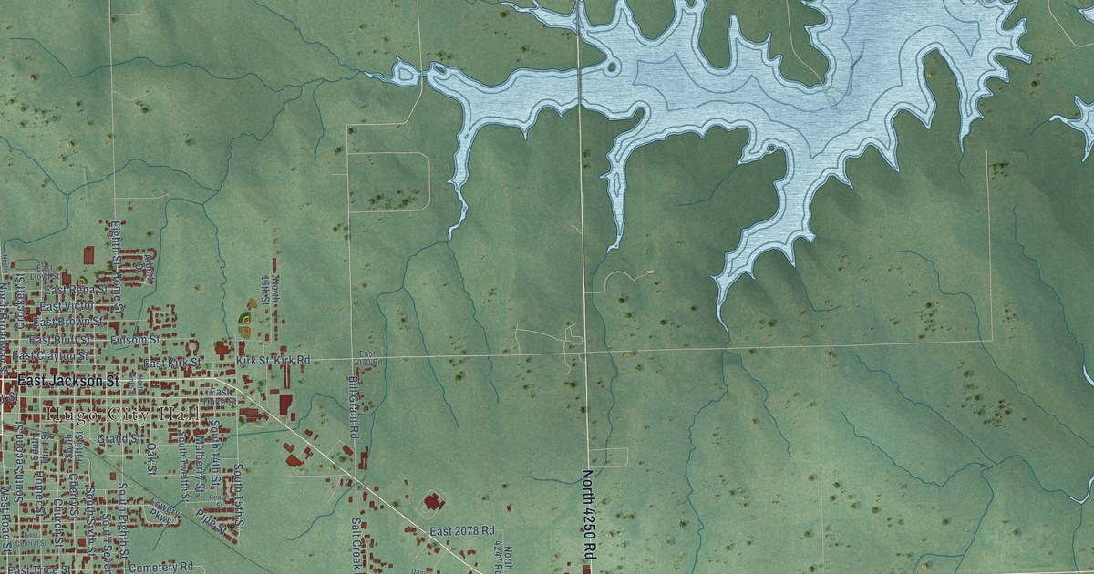 Map of Hugo, Oklahoma in 2026