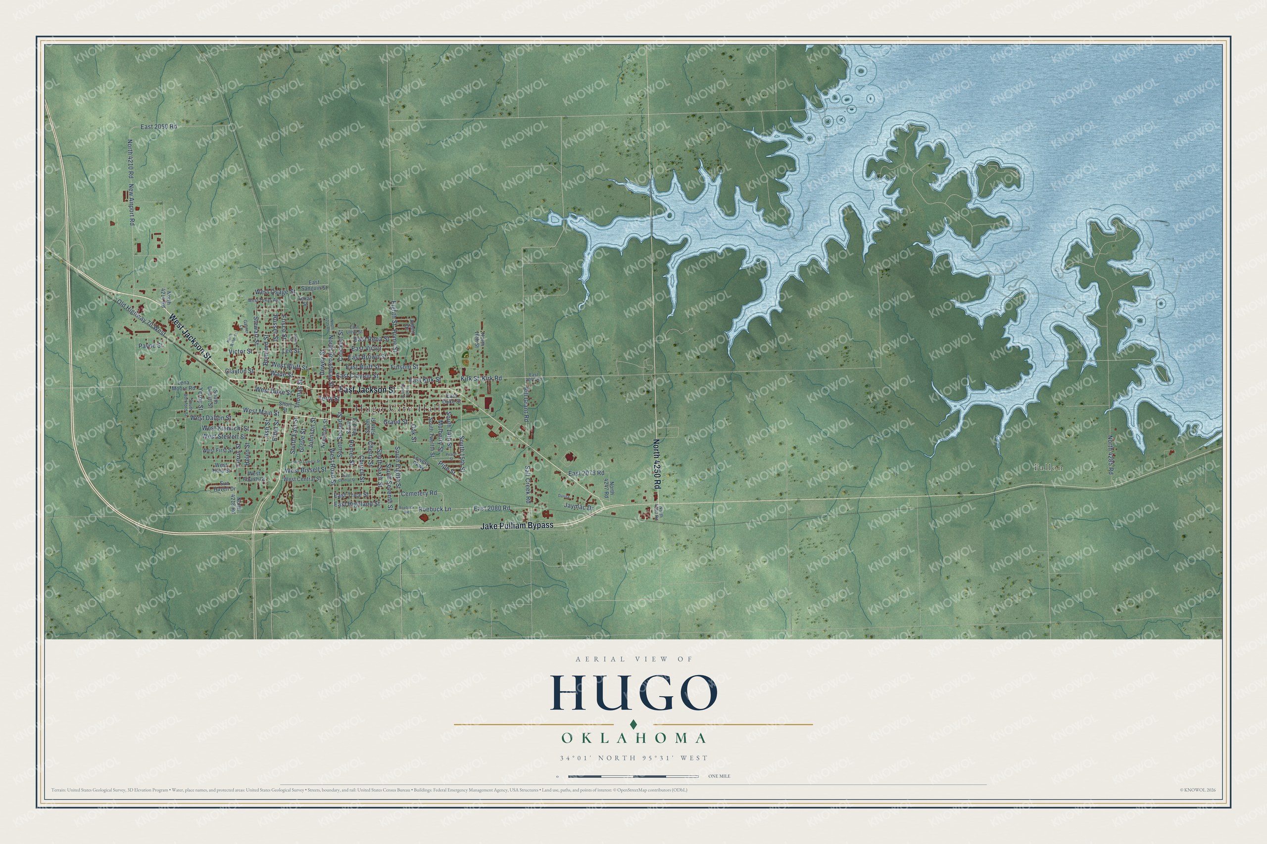Watermarked full-map preview of Hugo, Oklahoma