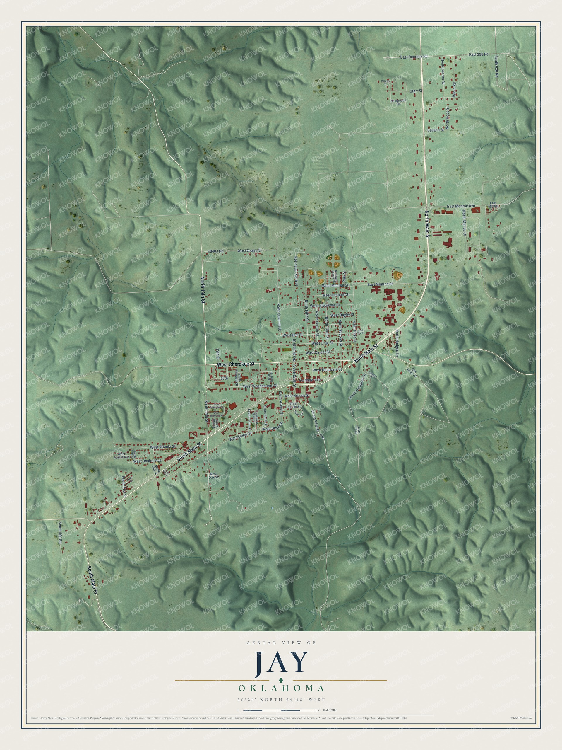 Watermarked full-map preview of Jay, Oklahoma