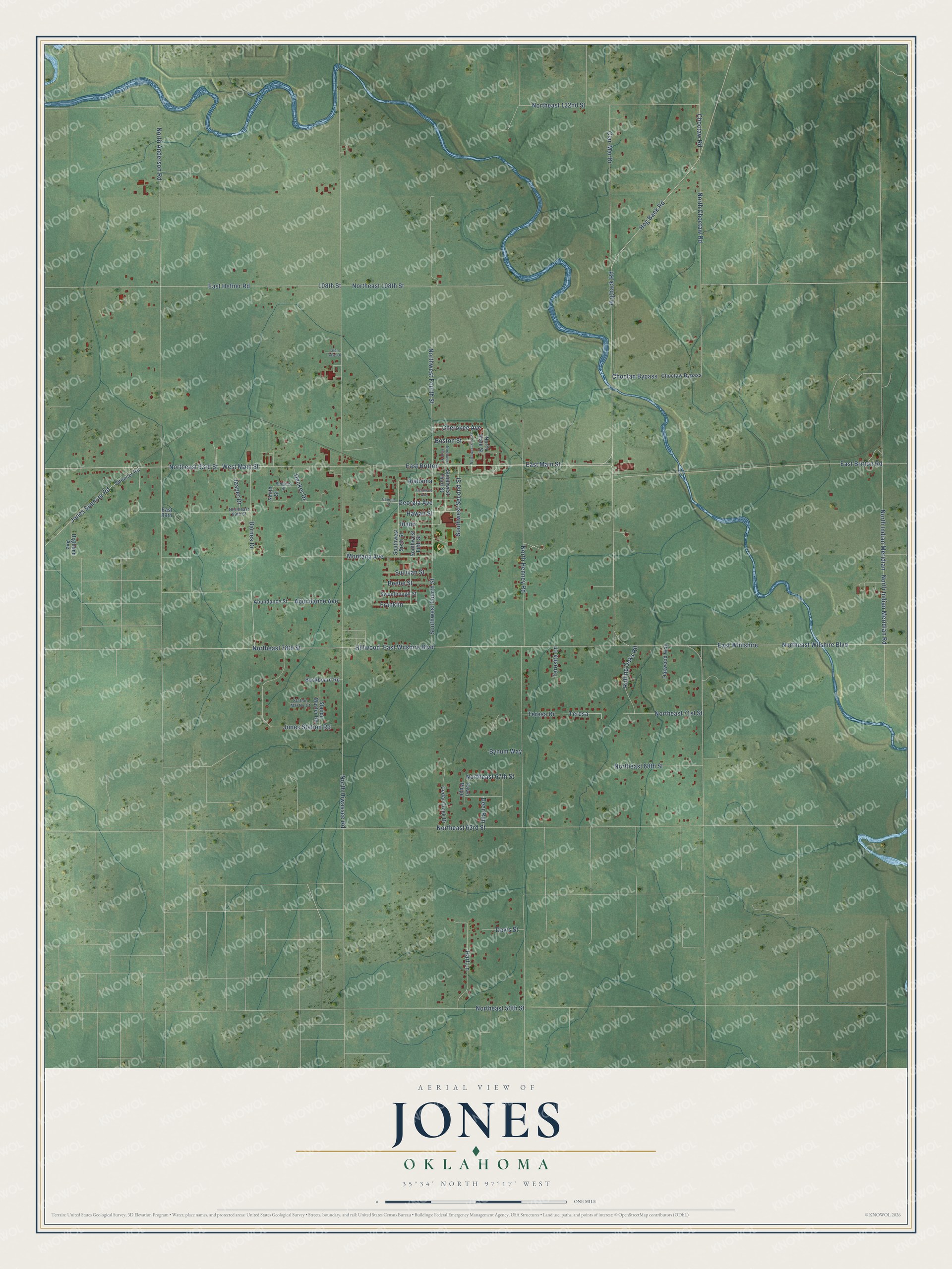 Watermarked full-map preview of Jones, Oklahoma
