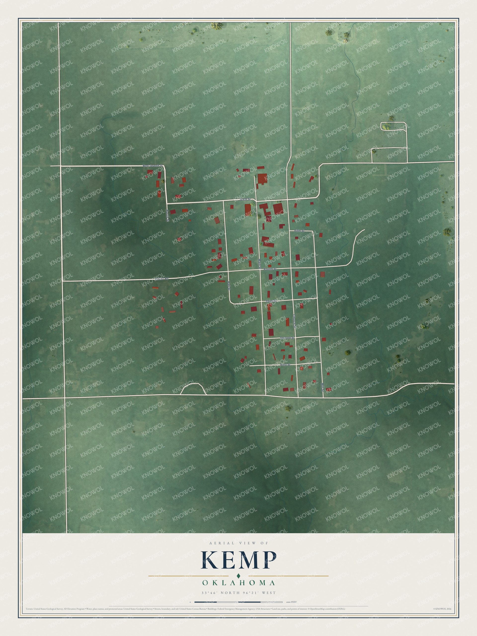 Watermarked full-map preview of Kemp, Oklahoma