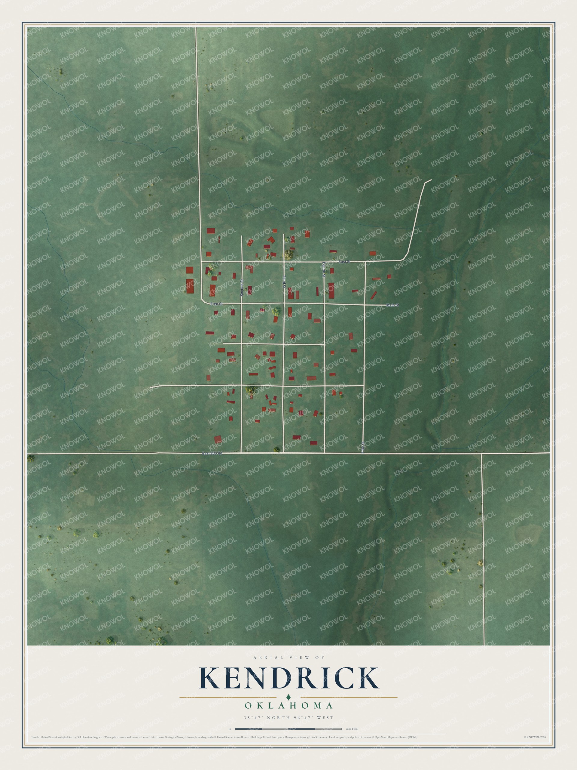 Watermarked full-map preview of Kendrick, Oklahoma