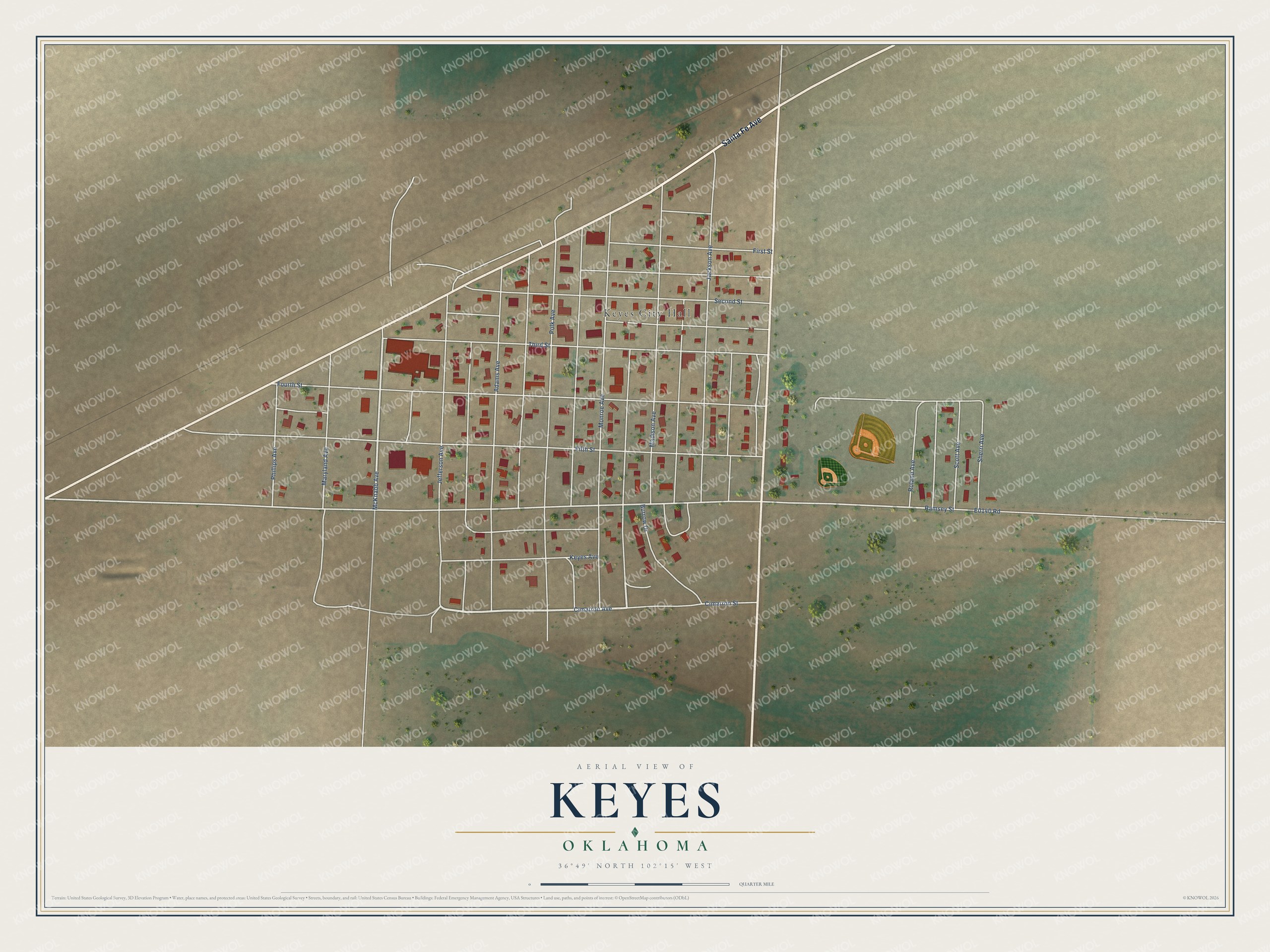 Watermarked full-map preview of Keyes, Oklahoma