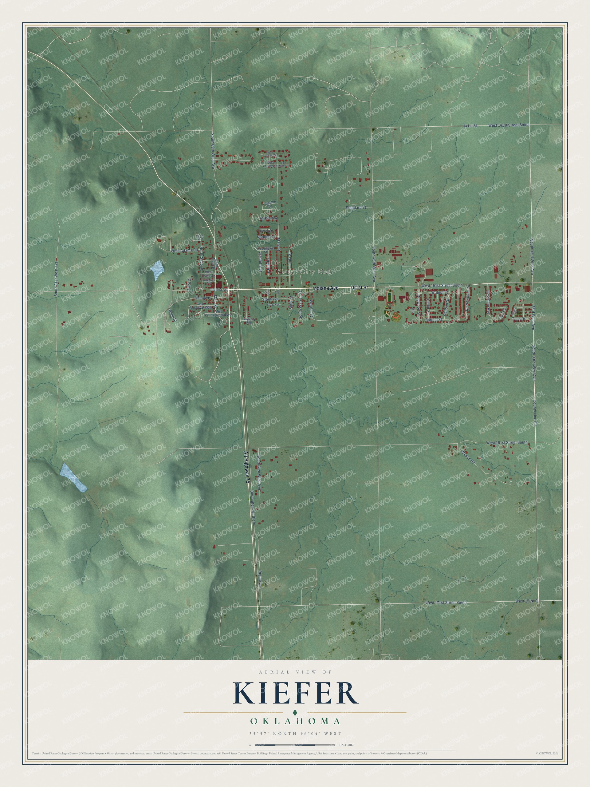 Watermarked full-map preview of Kiefer, Oklahoma