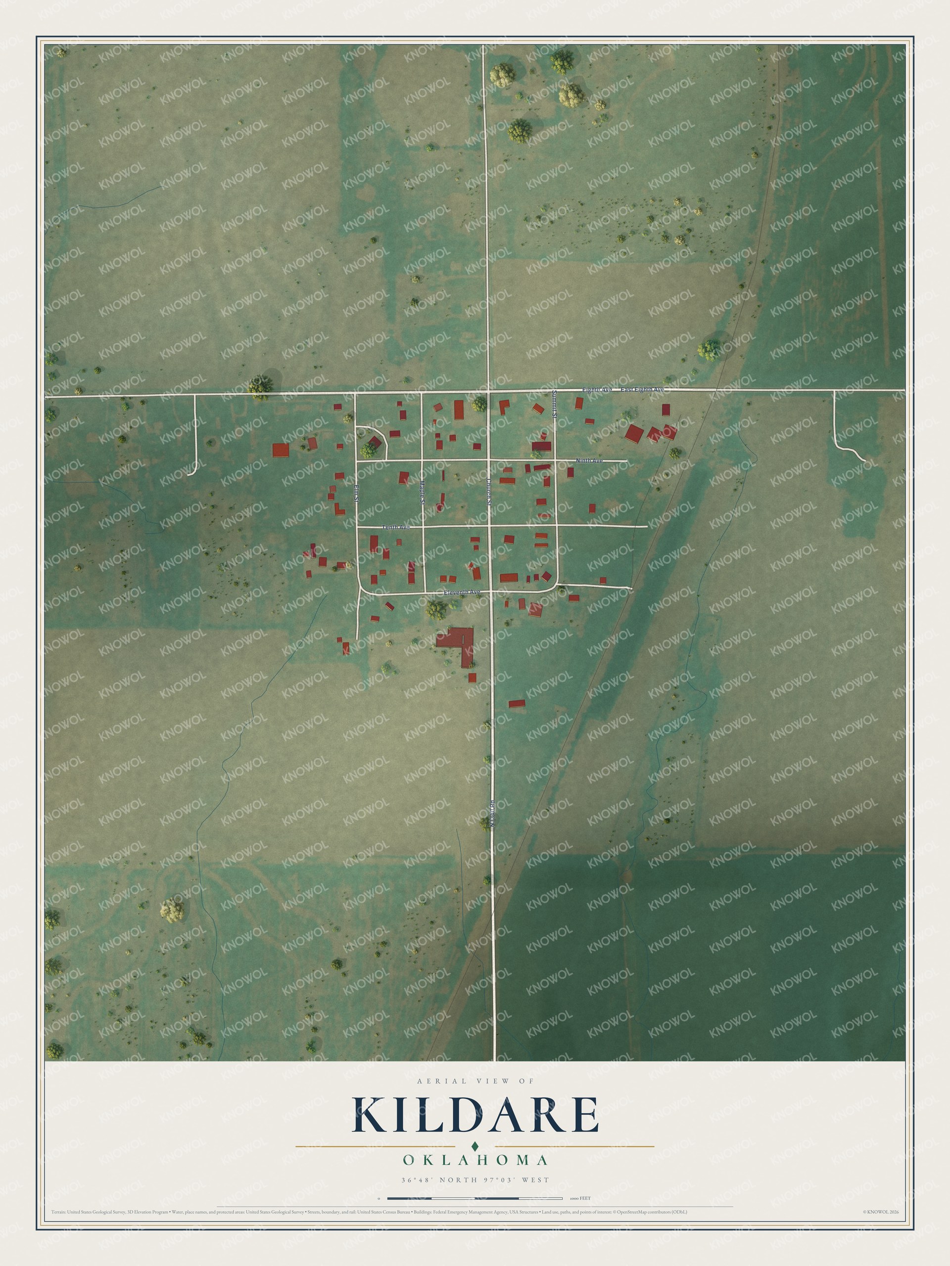 Watermarked full-map preview of Kildare, Oklahoma