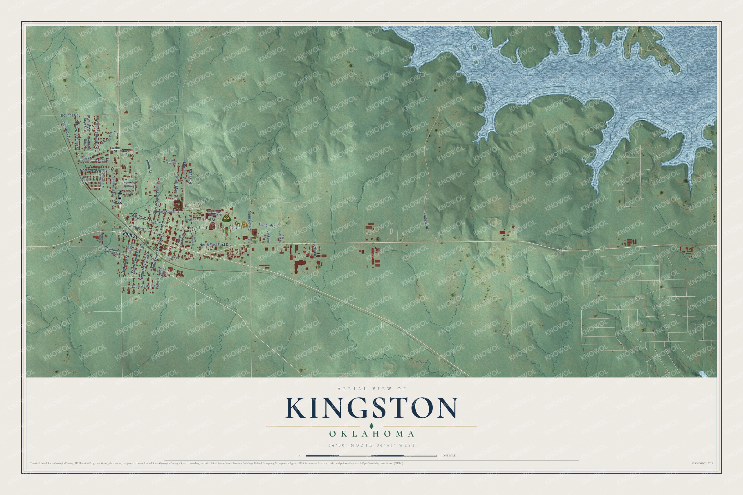 Watermarked full-map preview of Kingston, Oklahoma