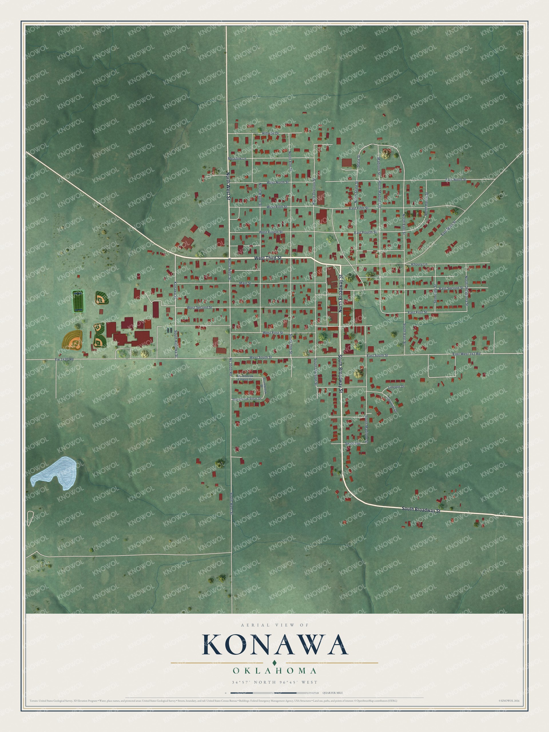 Watermarked full-map preview of Konawa, Oklahoma