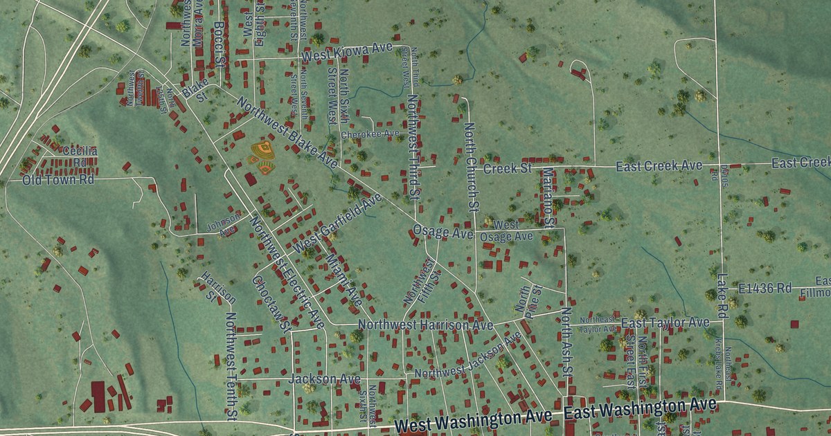Map of Krebs, Oklahoma in 2026