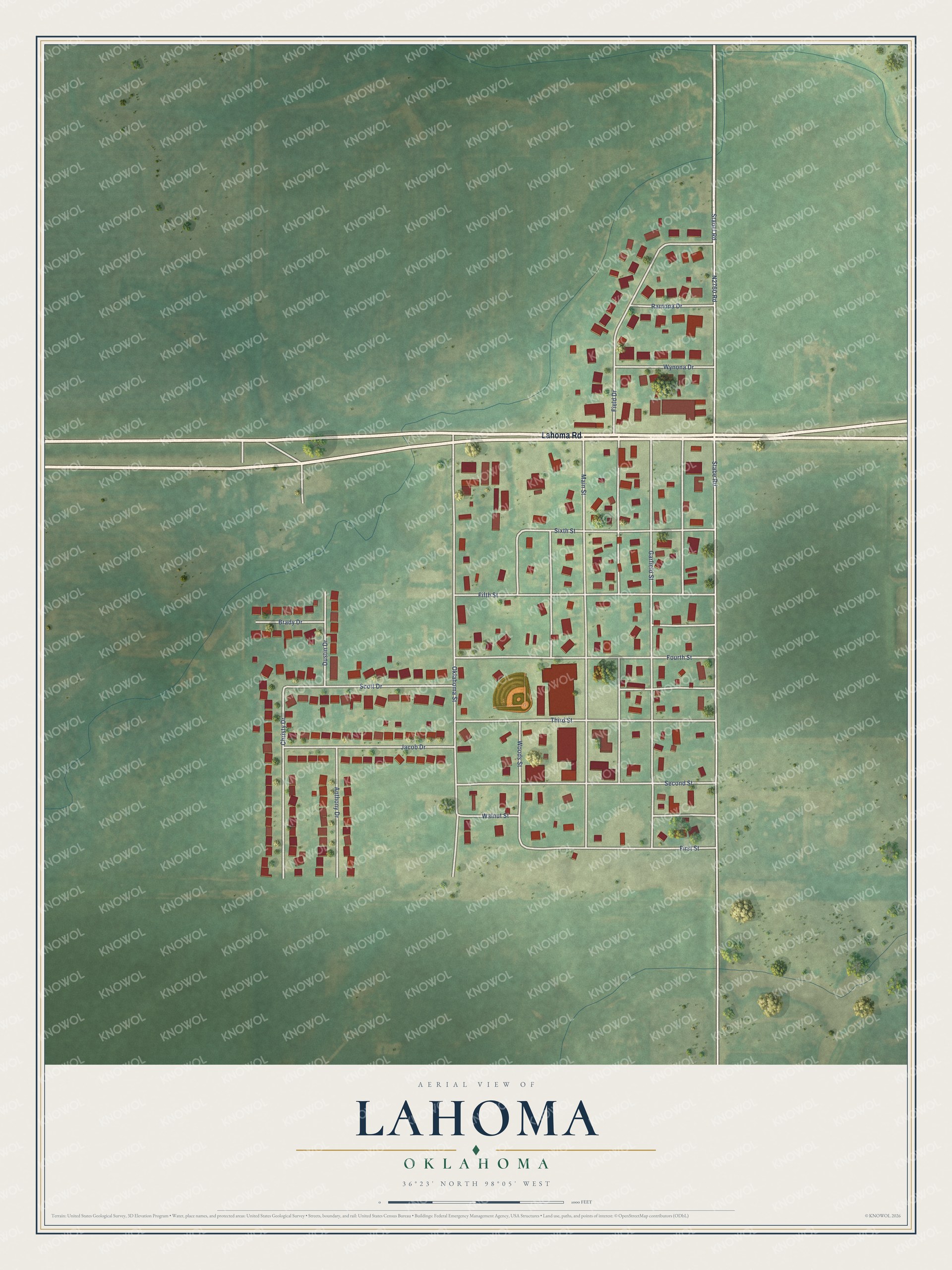 Watermarked full-map preview of Lahoma, Oklahoma